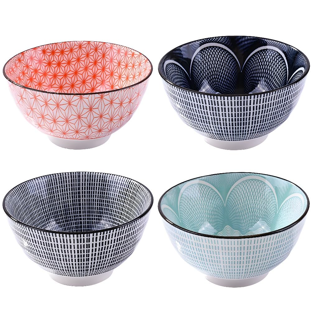 Premium Japanese Ceramic Rice Bowl Set of 4 - Small Porcelain Sushi Bowls for Soup, Snack, Cereal | Elegant Dining Tableware for Asian Cuisine, Ramen, Miso Soup & Home Decor
