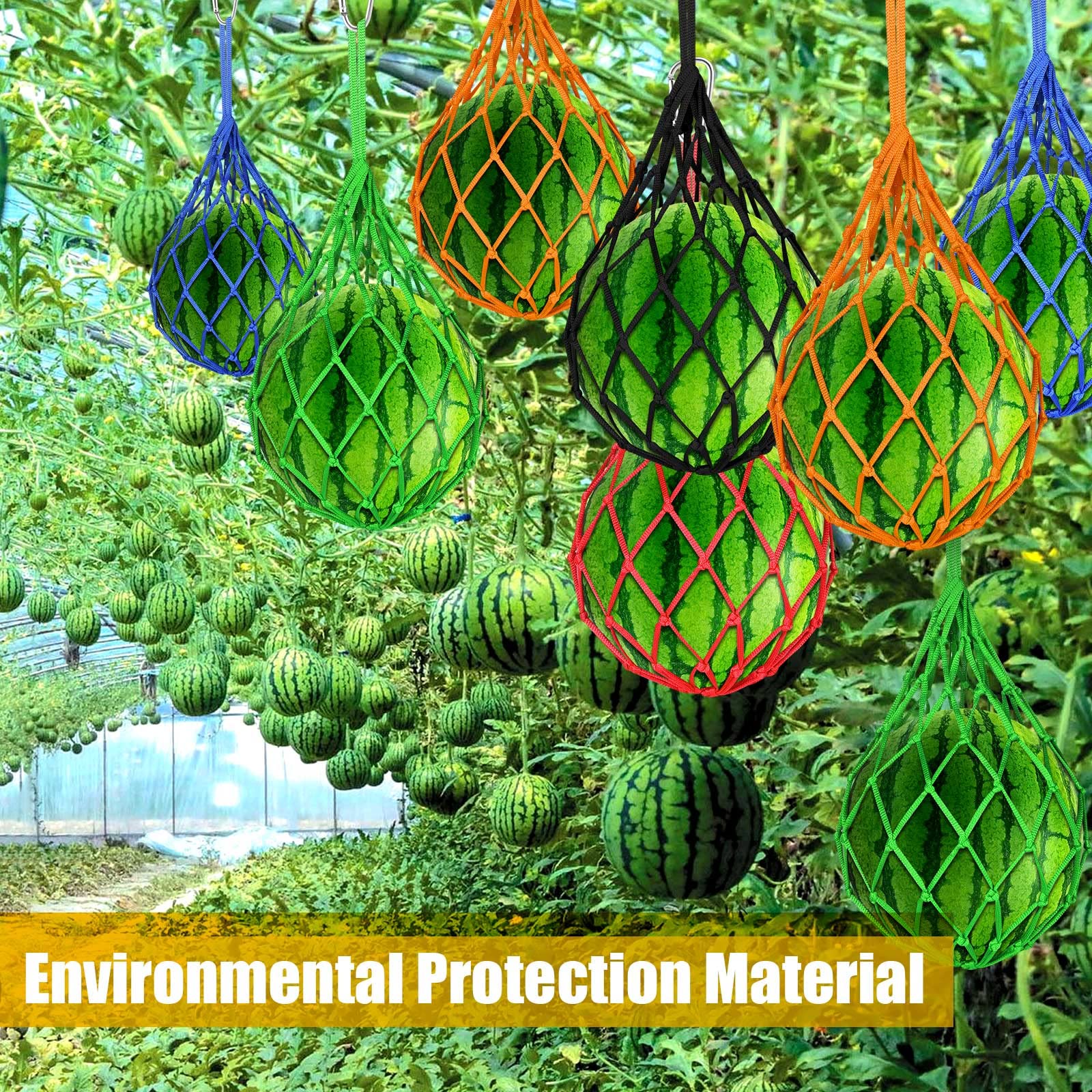 10 Pack Heavy Duty Watermelon Hammocks with Hooks - Durable Trellis Support for Melons, Cantaloupes & Fruits - Perfect for Garden, Vineyard & Backyard Farming