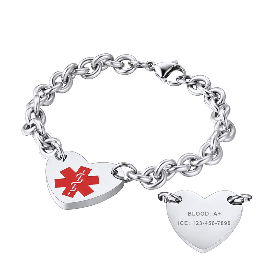 Supcare Customizable Medical Alert Bracelets for Women & Men - Engraved Emergency ID Bracelet with Free Medical Card (Gift Wrapped) - Perfect for Seniors, Diabetics, Allergy & Emergency Medical Identification