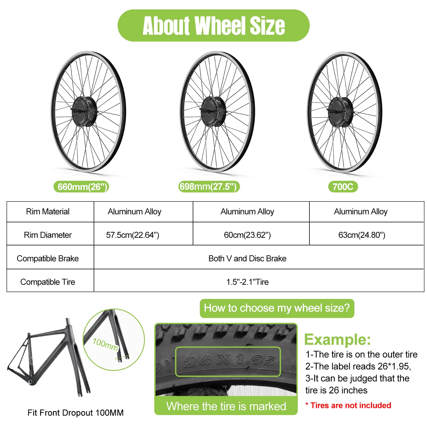 BAFANG 48V 500W Front Hub Motor Electric Bike Conversion Kit for 26