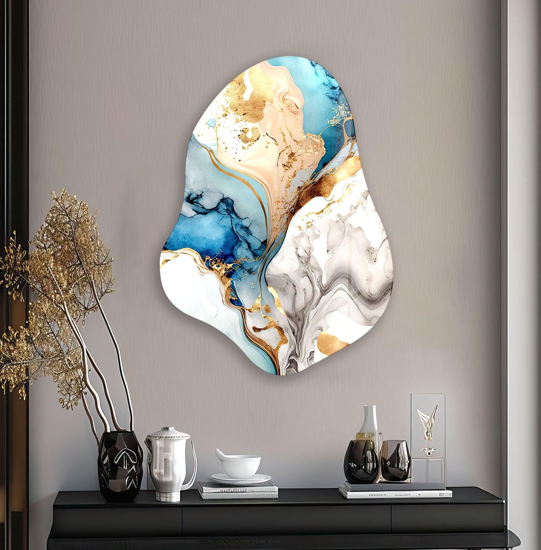 Blue Alcohol Ink Abstract Glass Wall Art - Handmade Modern Home Decor for Living Room, Bedroom, Office - Unique Gift Idea for Housewarming & Wedding