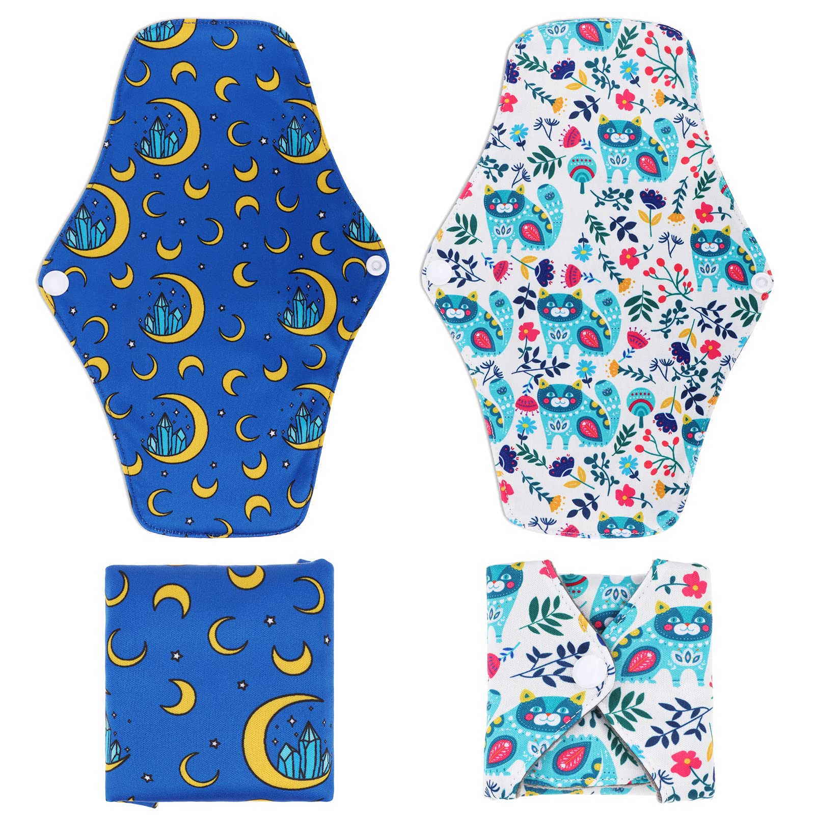 PHOGARY Reusable Bamboo Cloth Pads for Heavy Flow - Ultra Absorbent Washable Sanitary Pads with Wings, Overnight Menstrual Pads Set (7 in 1, Style G) with Wet Bag - Eco-Friendly Period Protection for Active Women, Yoga, Travel & Night Use