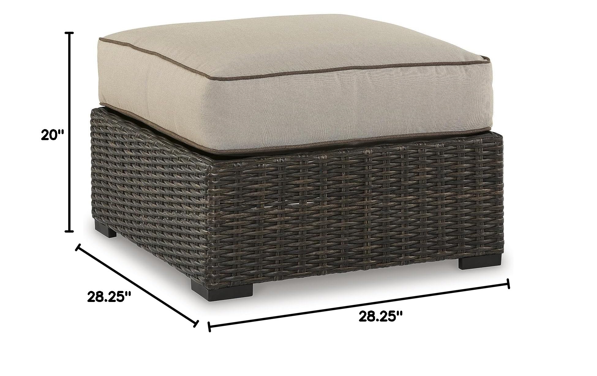 Signature Design by Ashley Coastline Bay Outdoor Patio Ottoman - All-Weather Resin Wicker with Cushion, Beige & Dark Brown - Perfect for Poolside, Garden, or Deck Relaxation
