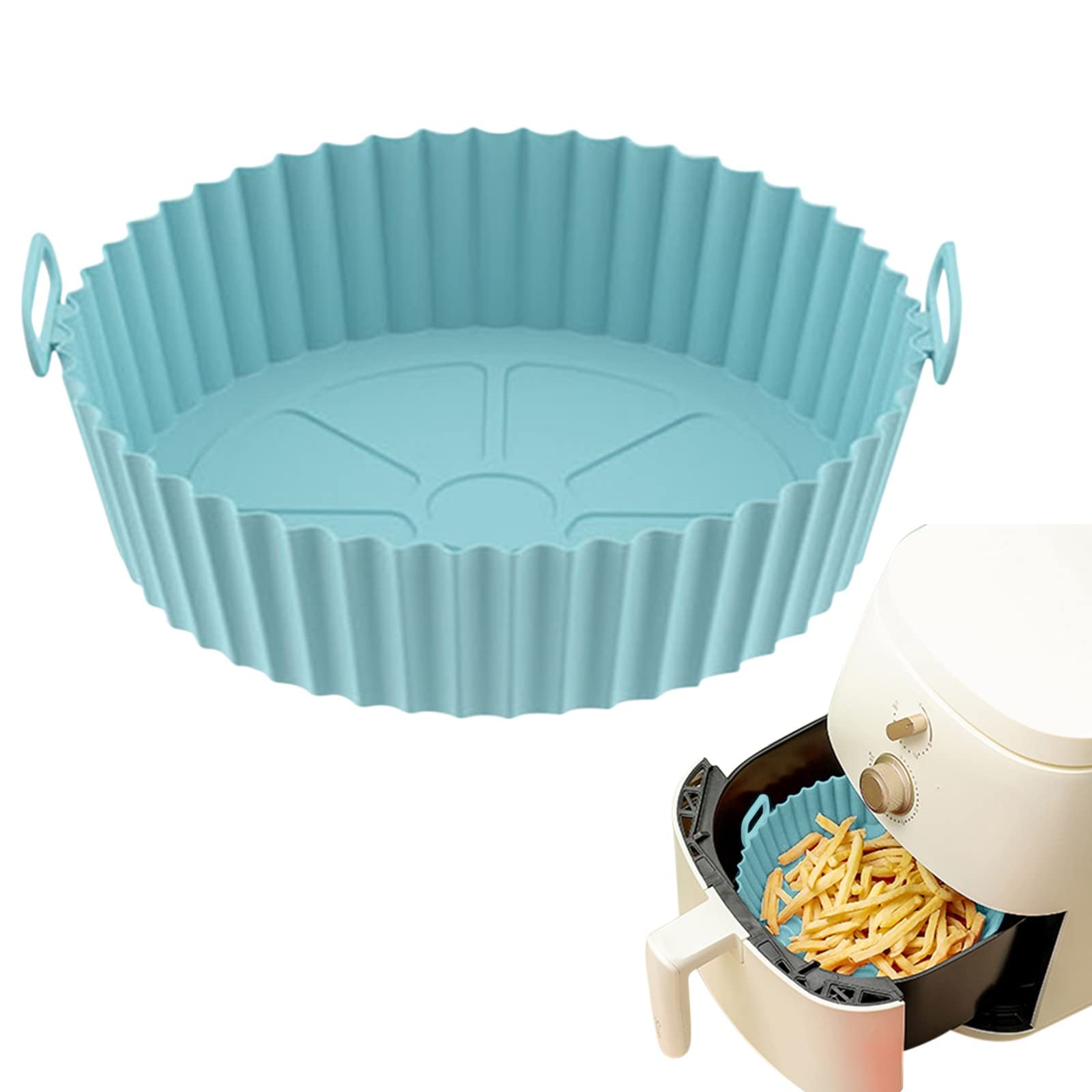 Sobeeting Reusable Silicone Air Fryer Liner - Non-Stick, Food Safe, Heat Resistant Basket for Easy Cleaning - Perfect for Air Fryers, Ovens, Microwaves & Steaming (Blue, Small) - Ideal for Healthy Cooking, Roasting Vegetables & Reheating Leftovers