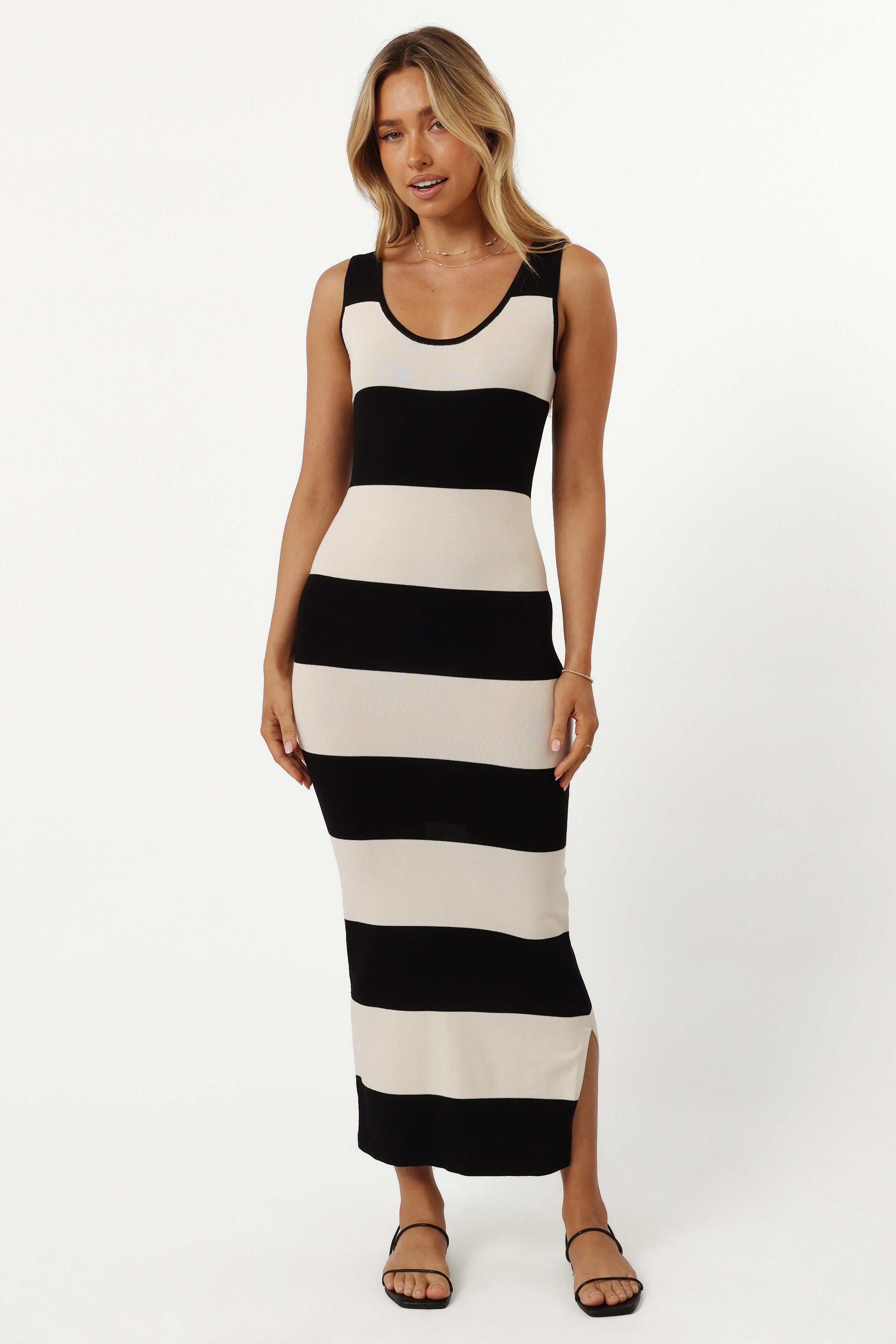 Bridget Midi Dress - Cream & Black Striped Floral Summer Dress for Women | Casual Office Wear, Date Night Outfit, Wedding Guest Dress