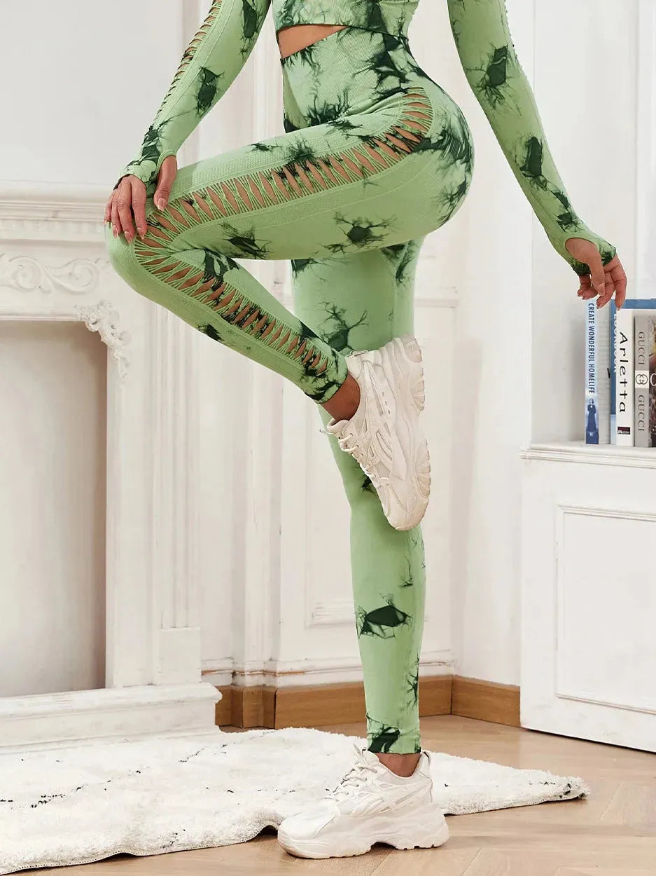 Tie Dye Seamless Yoga Pants Set for Women - Butt Lifting Workout Leggings with Hollow Out Design | Perfect for Gym, Yoga & Fitness Training