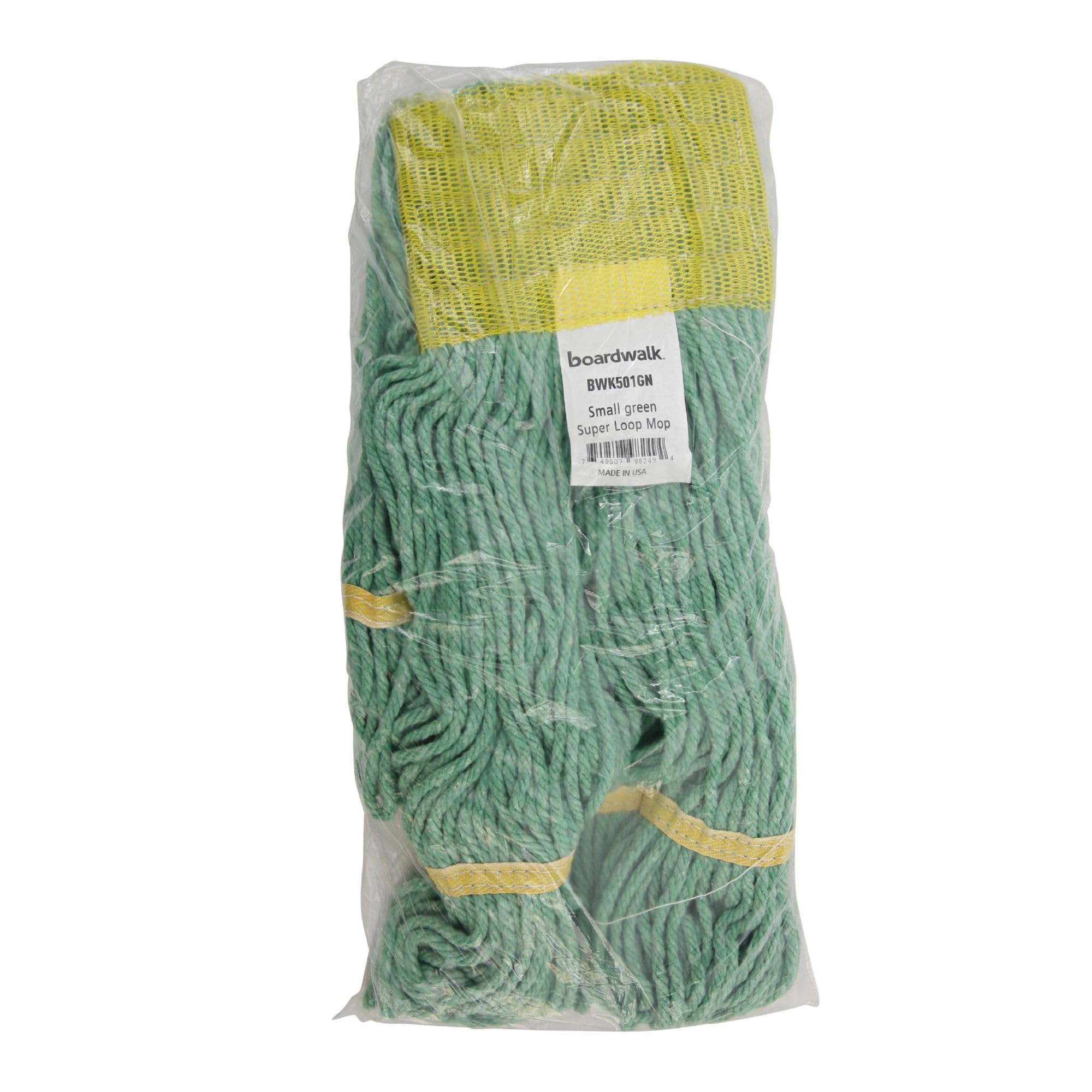 Boardwalk BWK501GN 5-Inch Super Loop Cotton/Synthetic Wet Mop Head - Small, Green (12-Pack) - Ideal for Kitchen, Bathroom & Hard Floor Cleaning