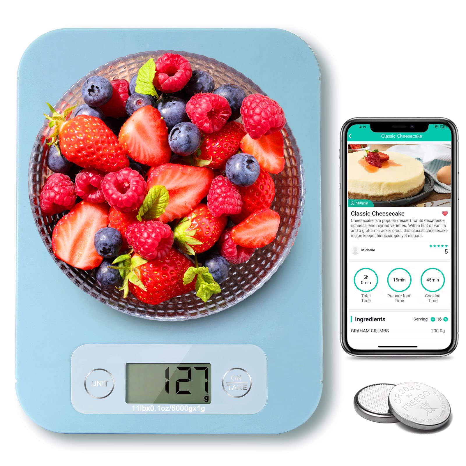 Smart Digital Food Scale for Weight Loss & Baking - Precise 0.1oz/1g Nutritional Kitchen Scale with Calorie Calculator (3g-5kg Capacity) | Perfect for Diet Tracking, Diabetic Meal Prep & Healthy Cooking