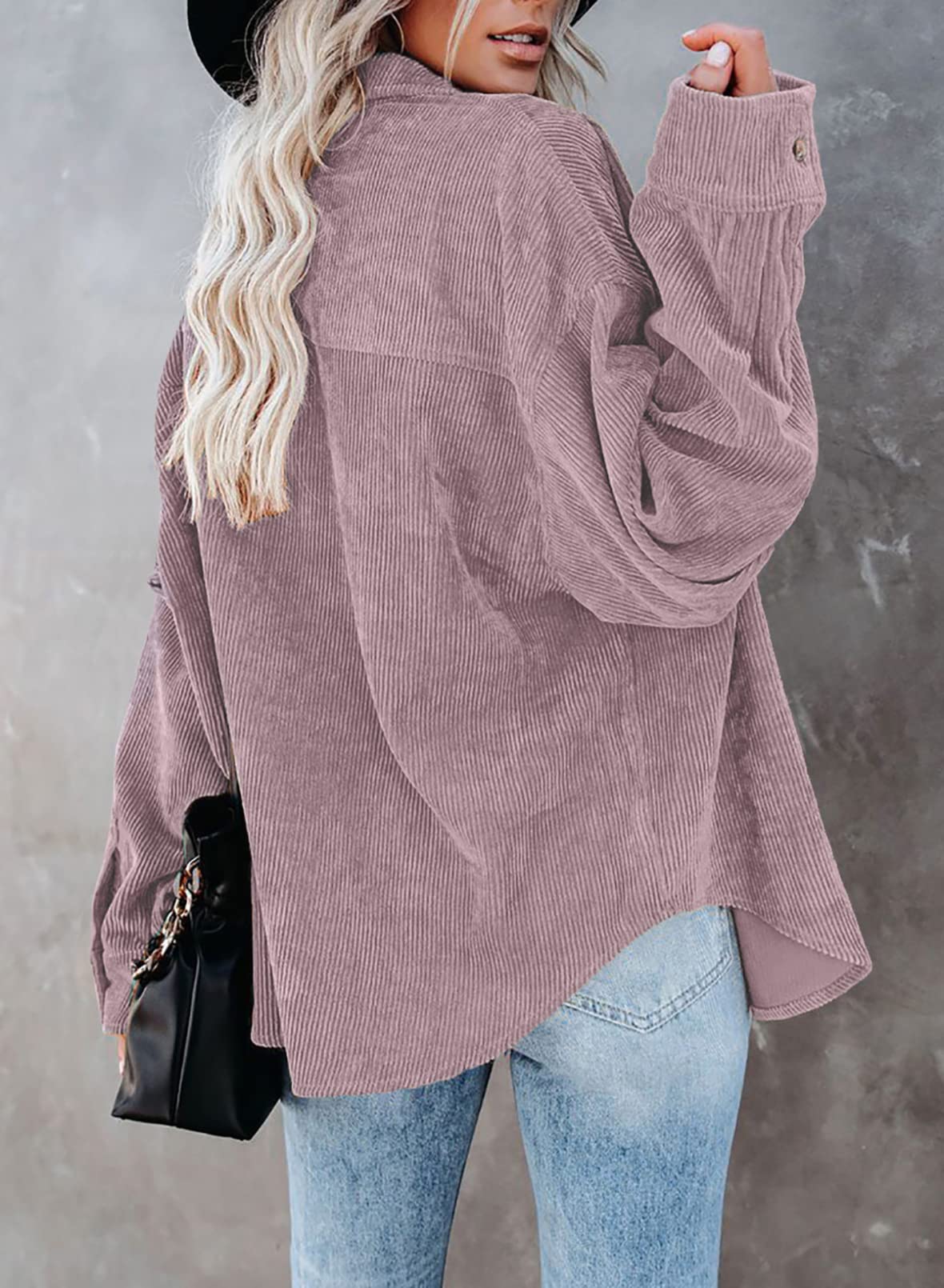 Dokotoo Women's Corduroy Button Down Shirt - Long Sleeve Oversized Boyfriend Blouse for Casual & Work Outfits | Fall Winter Fashion Layering Essential