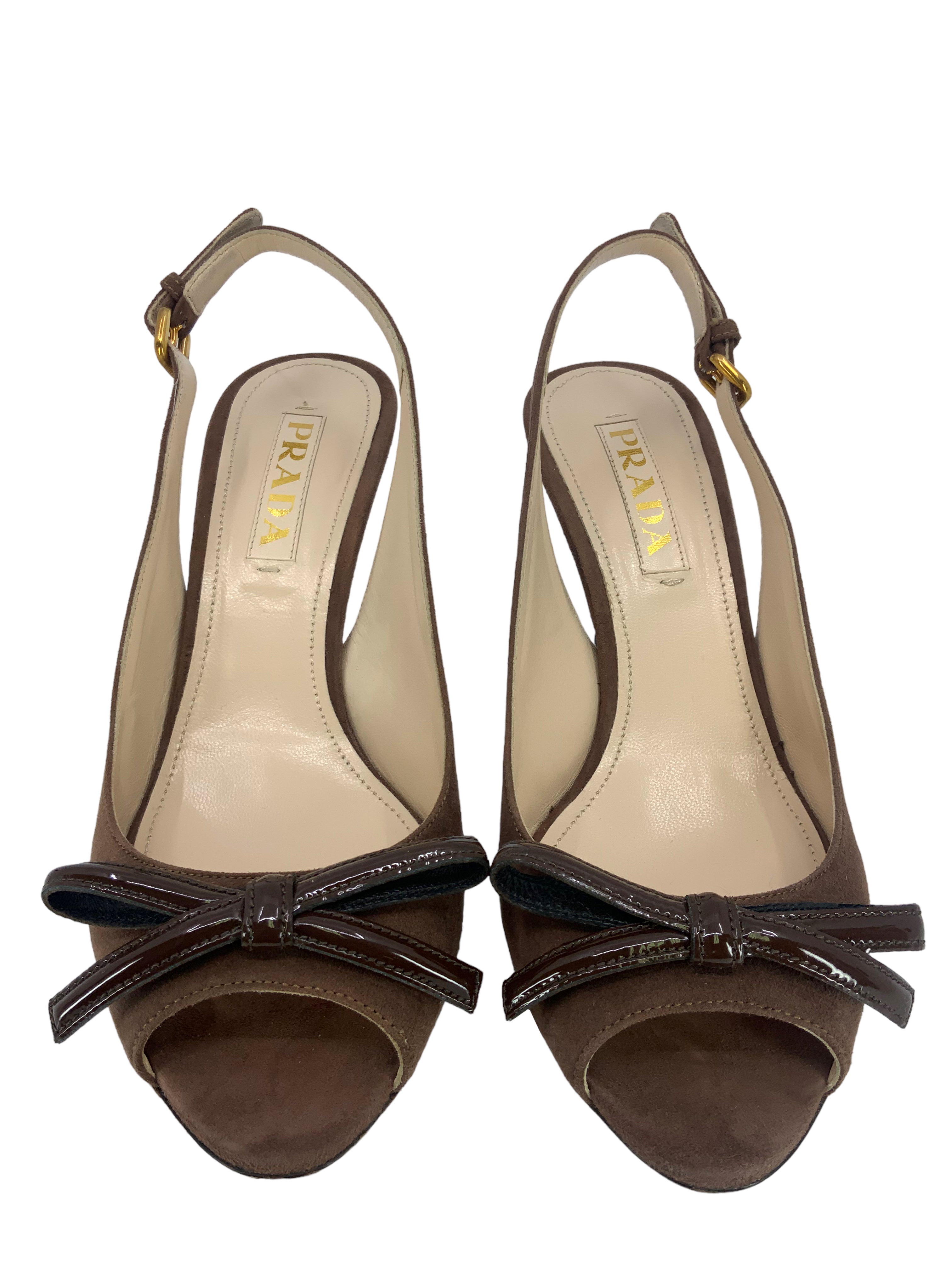 Prada Suede Peep Toe Bow Sandals Women's Size 7.5 | Elegant Summer Wedding & Party Shoes for Women