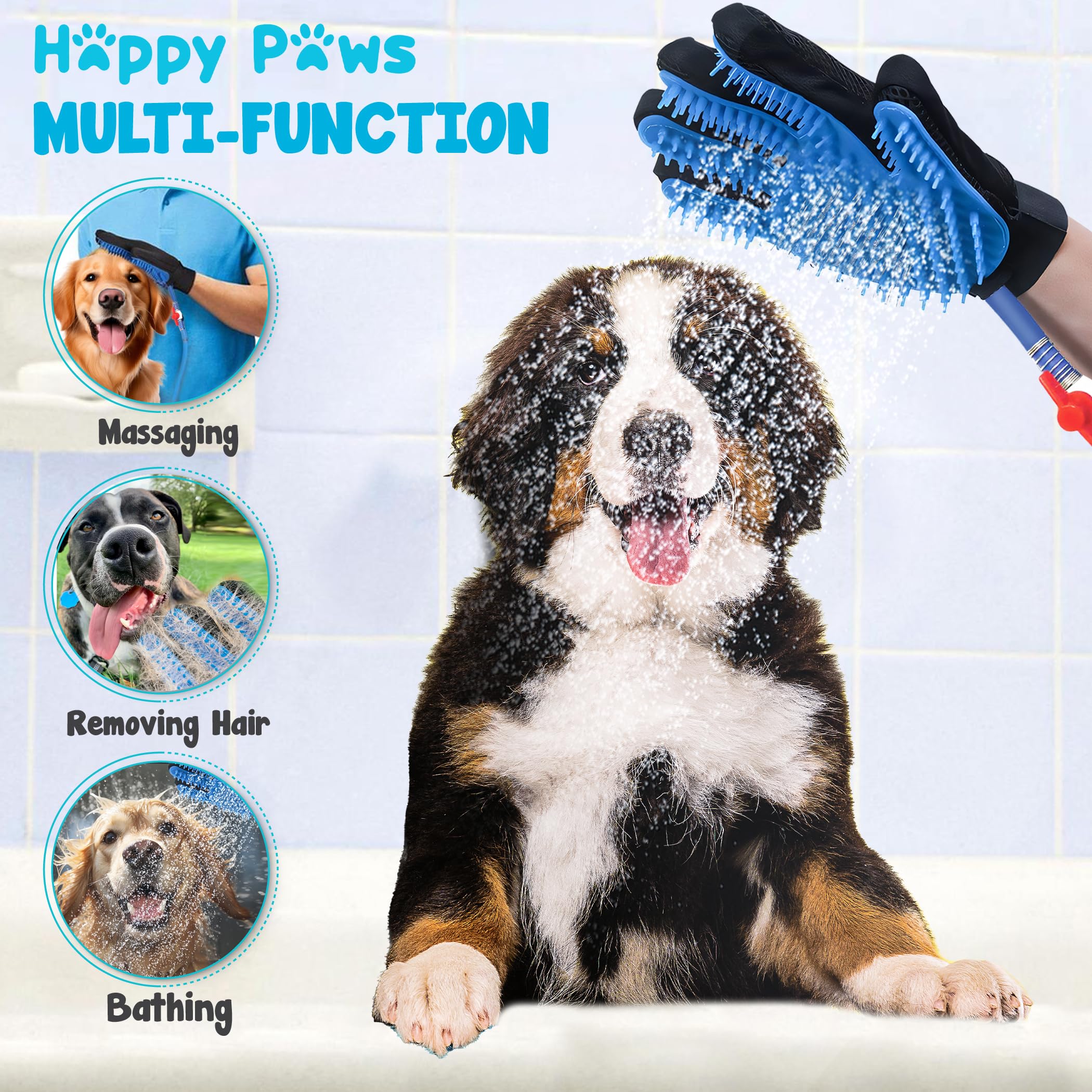 Dog Bath Brush Sprayer Glove and Scrubber Tool | Pet Grooming Supplies for Long & Short Hair Dogs | Waterproof Bathing Gloves for Dogs | Perfect Easter Gift for Dog Owners & Lovers | Use During Bath Time for Gentle Cleaning & Massage