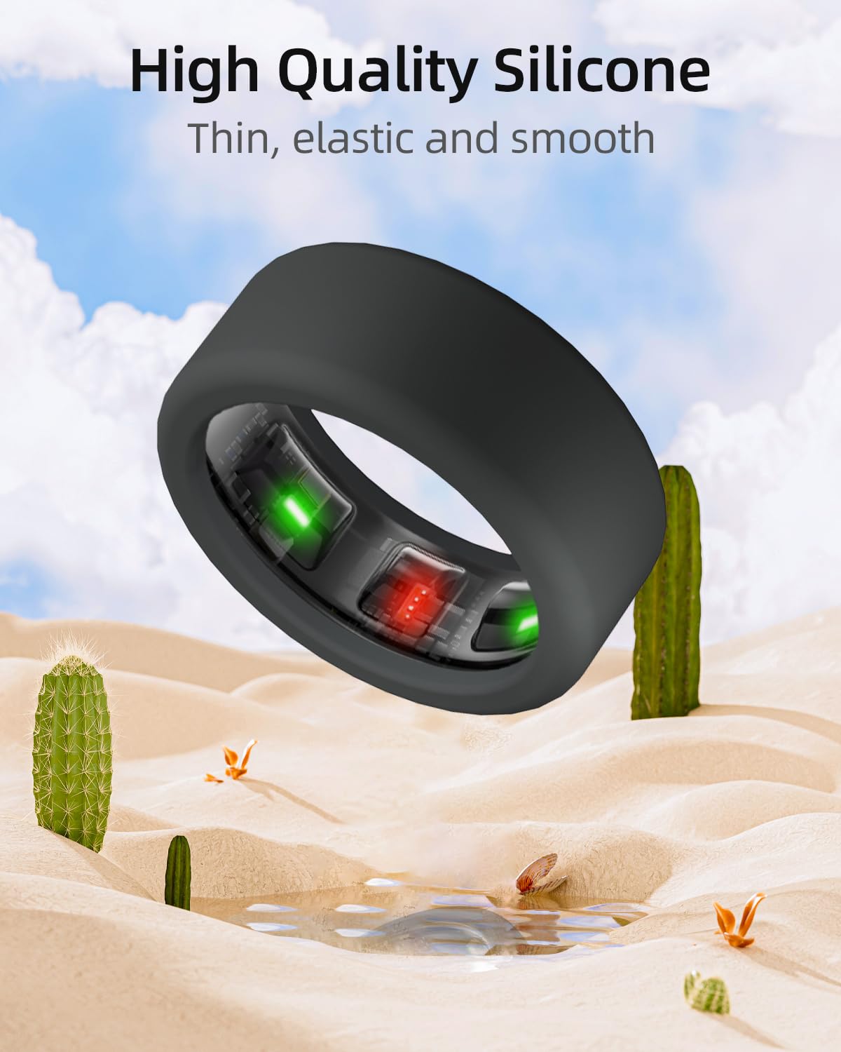Oura Ring Silicone Protector Cover - Elastic Case for Oura Ring Gen 4 & 3 - Workout, Gym & Sleep Protection - Patent Protected (Black, Clear, Pink - Size S for 6-10) - Perfect for Fitness, Swimming & Daily Wear