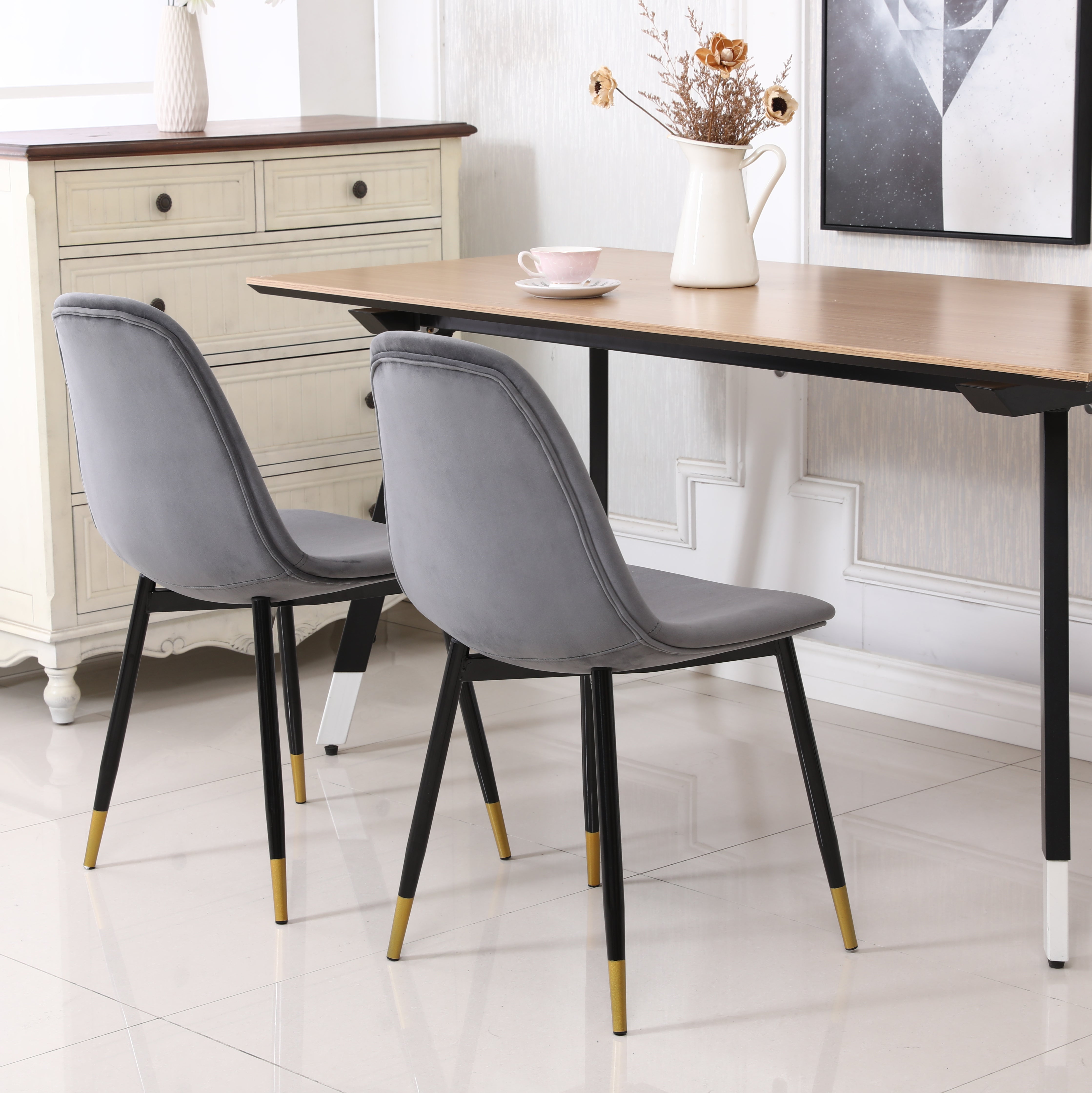 Roundhill Furniture Lassan Contemporary Fabric Dining Chairs, Set of 4 - Modern Upholstered Side Chairs for Kitchen, Dining Room & Office - Comfortable & Stylish Seating Solution