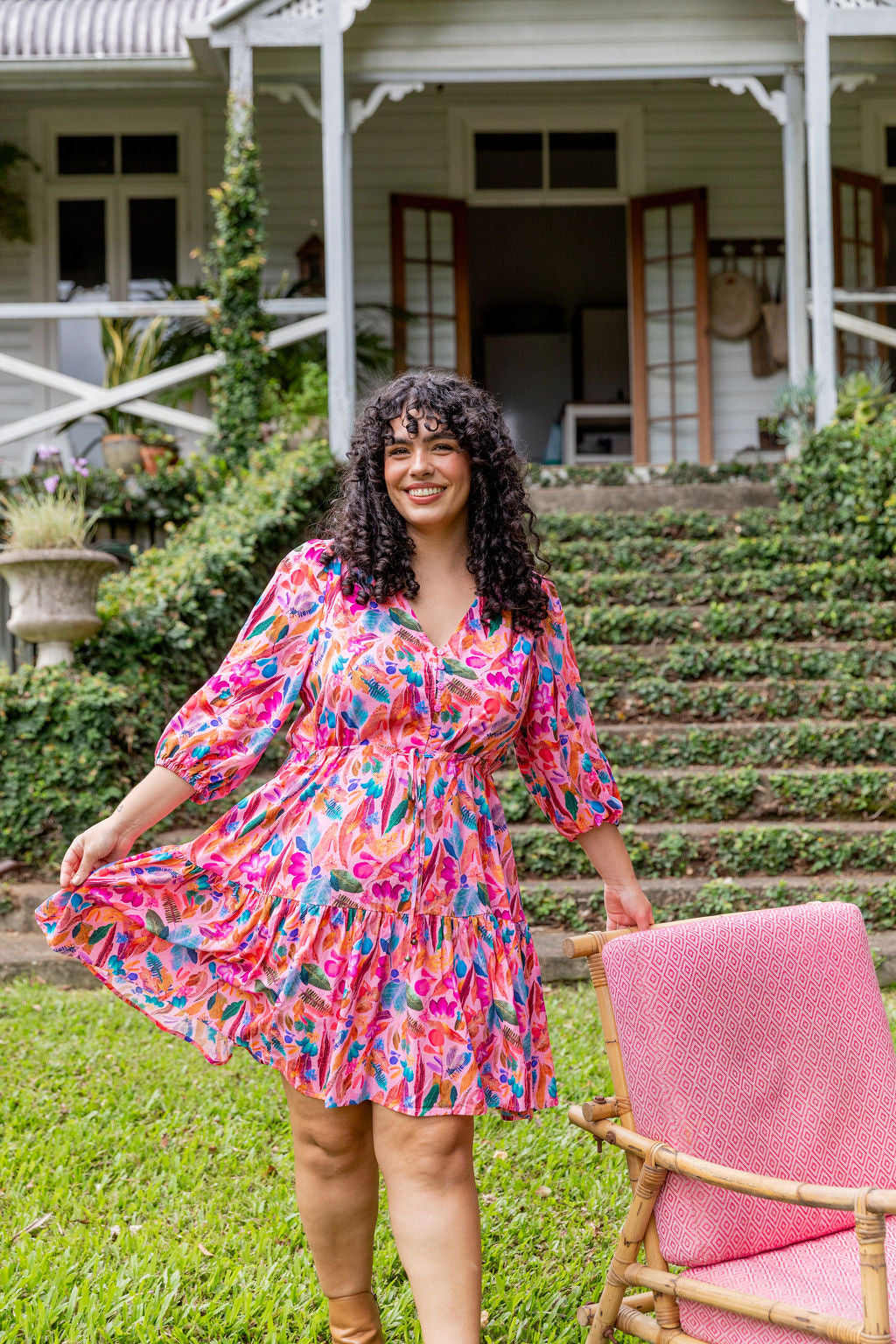 Kasey Rainbow Backyard Treasures Ziggy Dress - Floral Print Bohemian Maxi Dress for Women | Perfect for Beach Vacations, Summer Parties & Boho Fashion