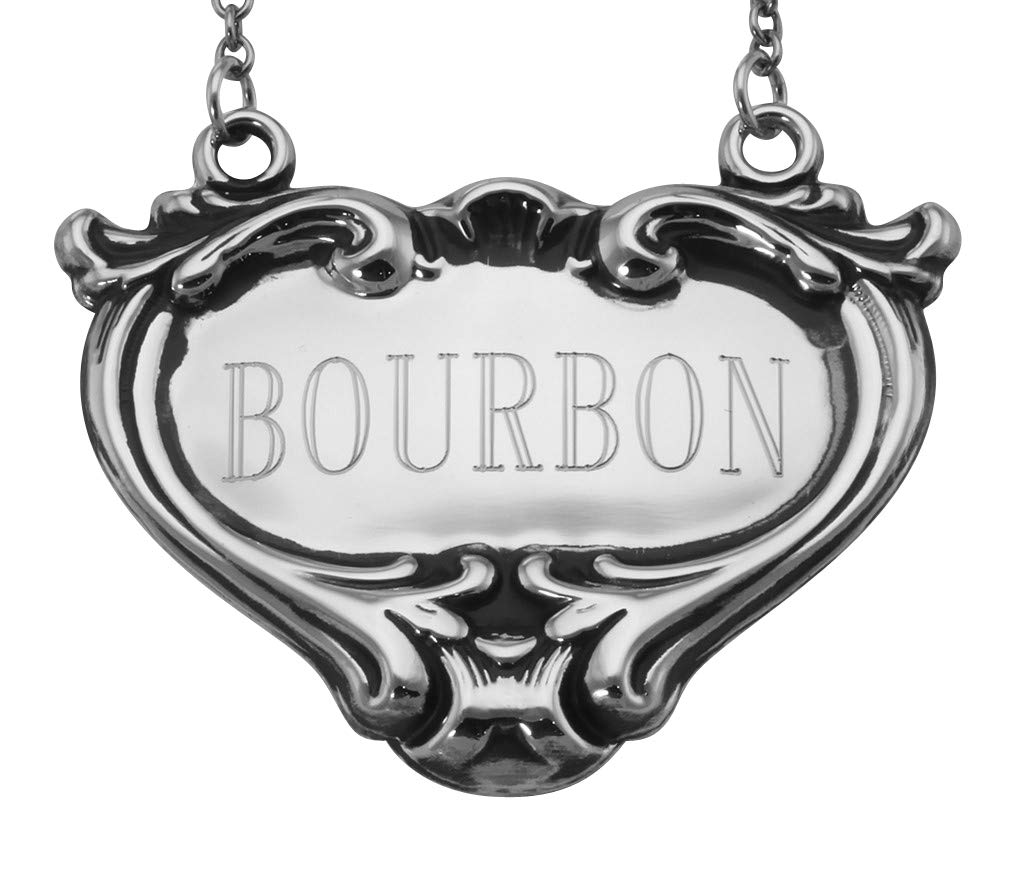 Sterling Silver Bourbon Decanter Label & Tag - Personalized Whiskey Decanter Nameplate for Gifts & Home Bar Accessories - Perfect for Bourbon, Scotch & Whiskey Lovers
