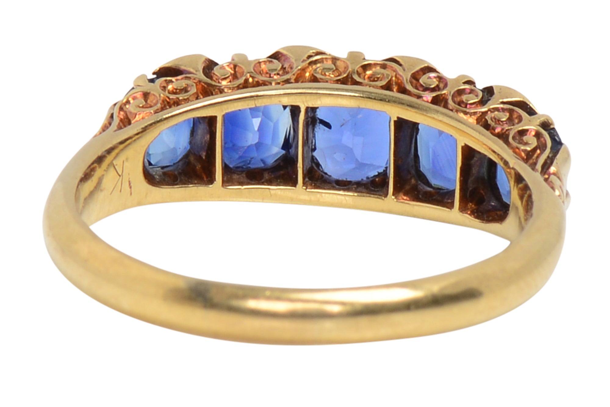 Antique Five Stone Sapphire Ring - Vintage Blue Sapphire Jewelry for Women - Elegant Engagement, Wedding, Anniversary Gift - Perfect for Bridal, Evening Wear & Special Occasions