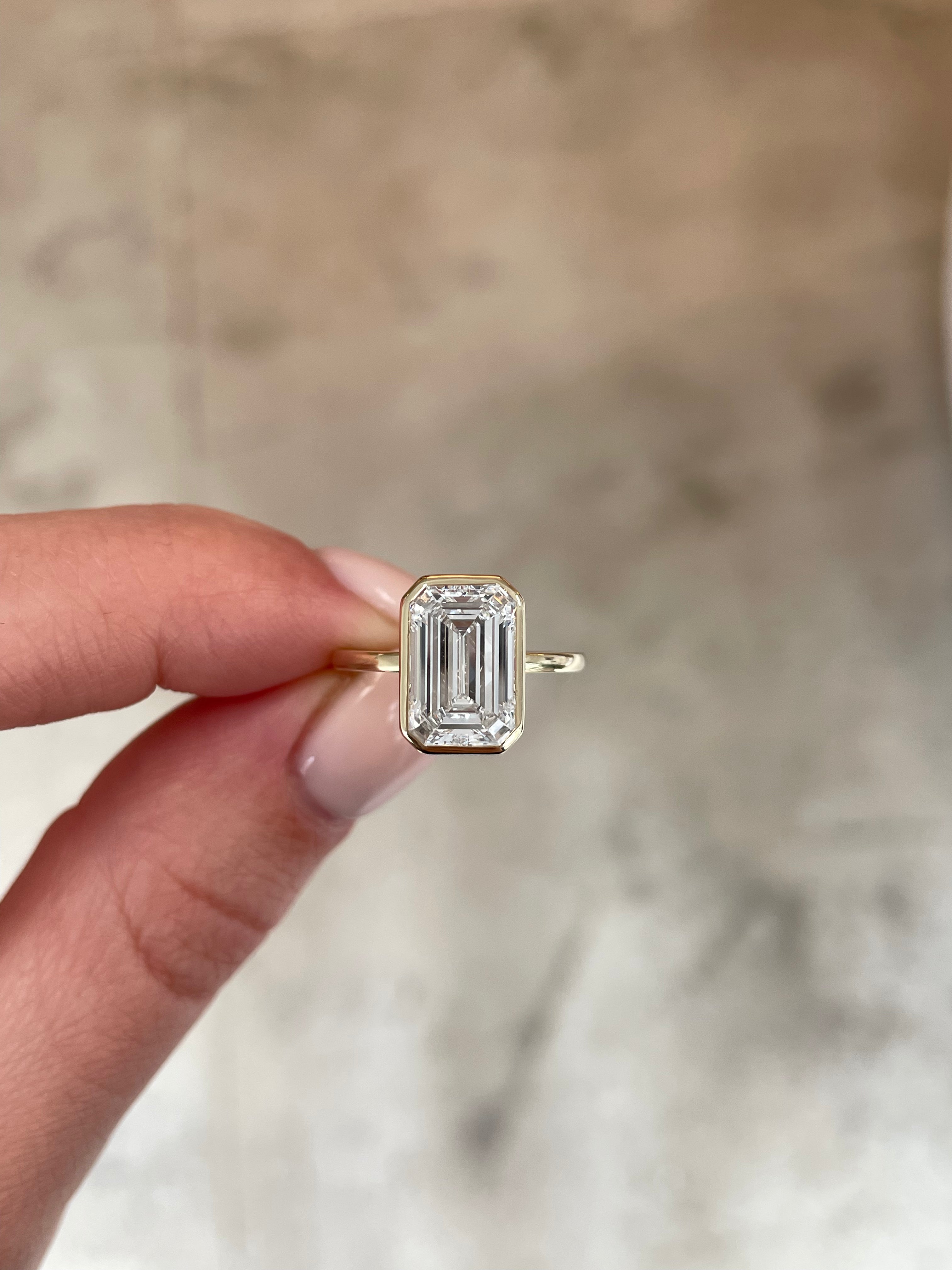 3.02 Carat Lab Grown Emerald Whisper Thin® Bezel Ring - Elegant Green Gemstone Jewelry for Engagement, Wedding & Special Occasions