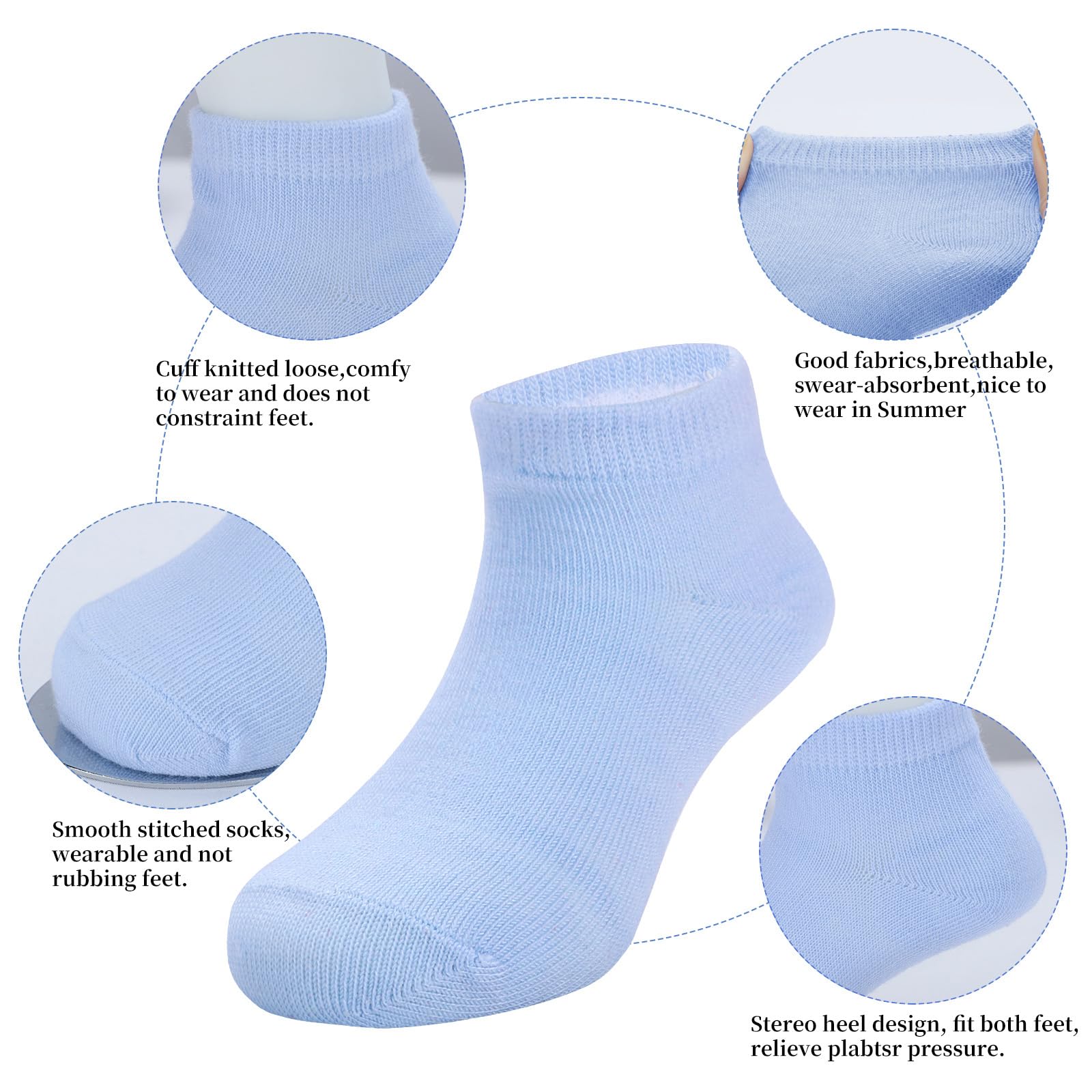 BOOPH 15 Pairs Kids Athletic Socks for Boys & Girls - Half Cushion Low Cut Ankle Socks - Comfortable Breathable for School, Sports & Daily Wear
