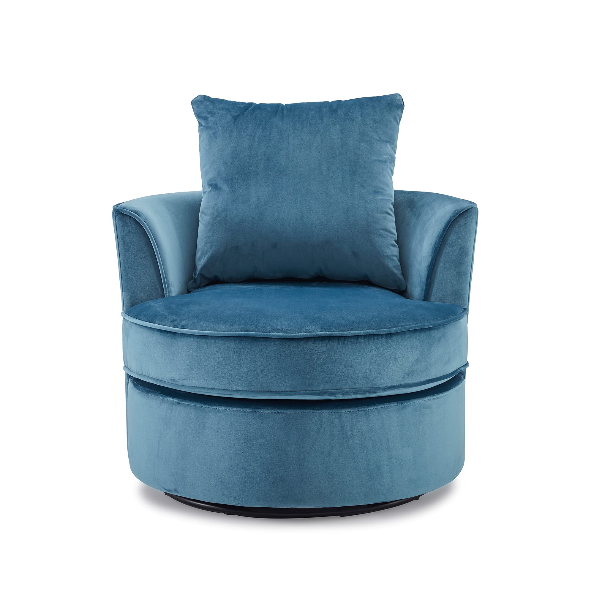 Modern Velvet 360° Swivel Barrel Accent Chair - Upholstered Tufted Armchair with Pillow for Living Room, Bedroom & Office - Blue Velvet Lounge Chair for Relaxing, Reading & Home Decor