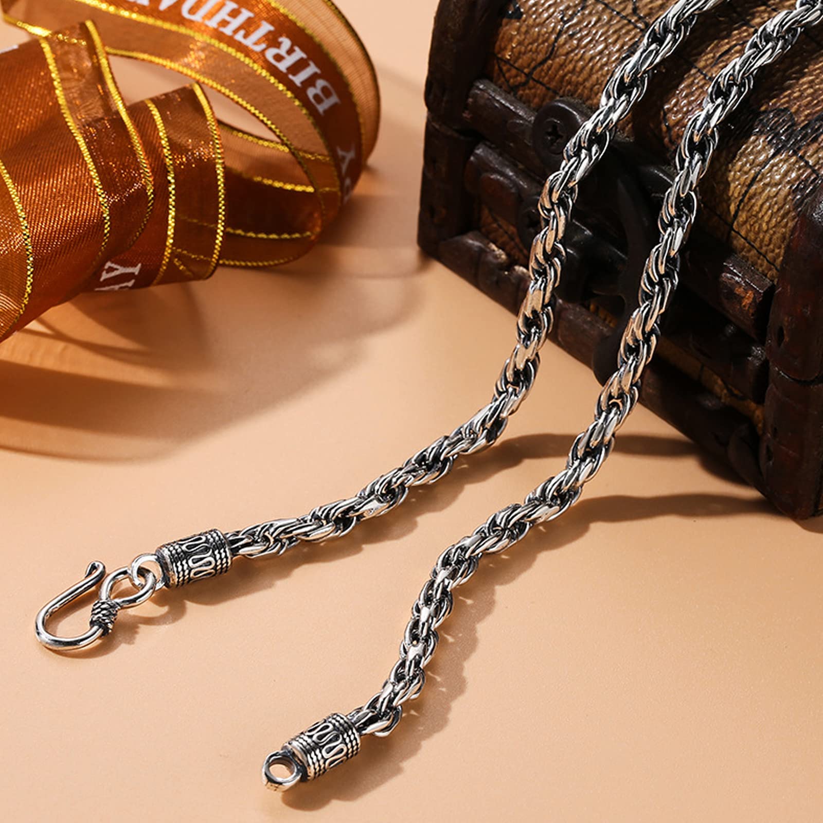 925 Sterling Silver Rope Chain Necklace for Men & Women - Vintage Thai Style Twisted Rope Oxidized Silver Necklace (20-28 Inch) - Perfect Gift for Anniversary, Birthday & Everyday Wear