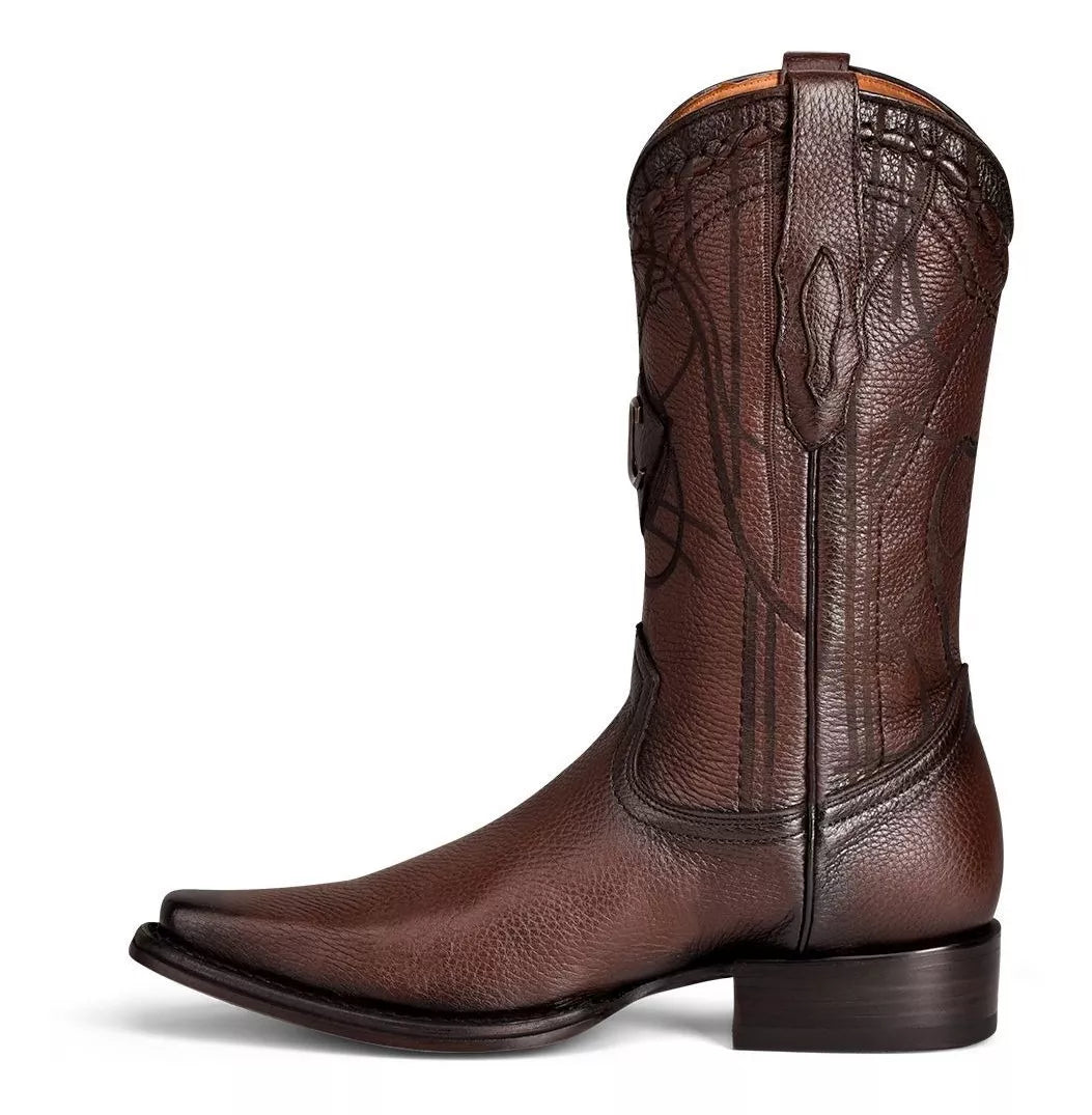 1B1NVE Men's Cowboy Boots - Genuine Deer Leather Chestnut Dress Boots for Western Style, Riding & Outdoor Adventures