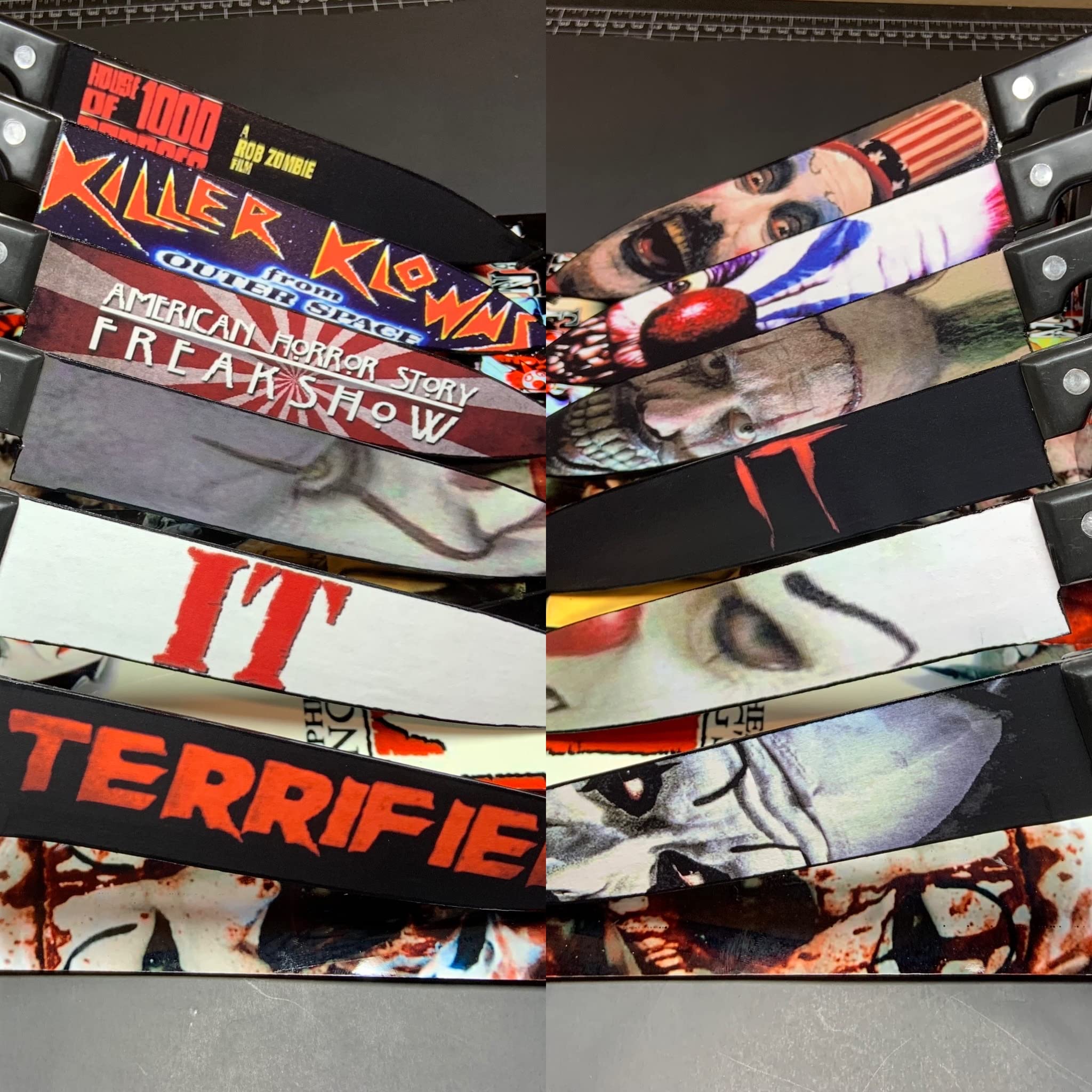 Scary Clown Horror Themed 6-Piece Kitchen Knife Set with Sublimated Stand - Perfect for Halloween Parties, Horror Enthusiasts & Themed Cooking
