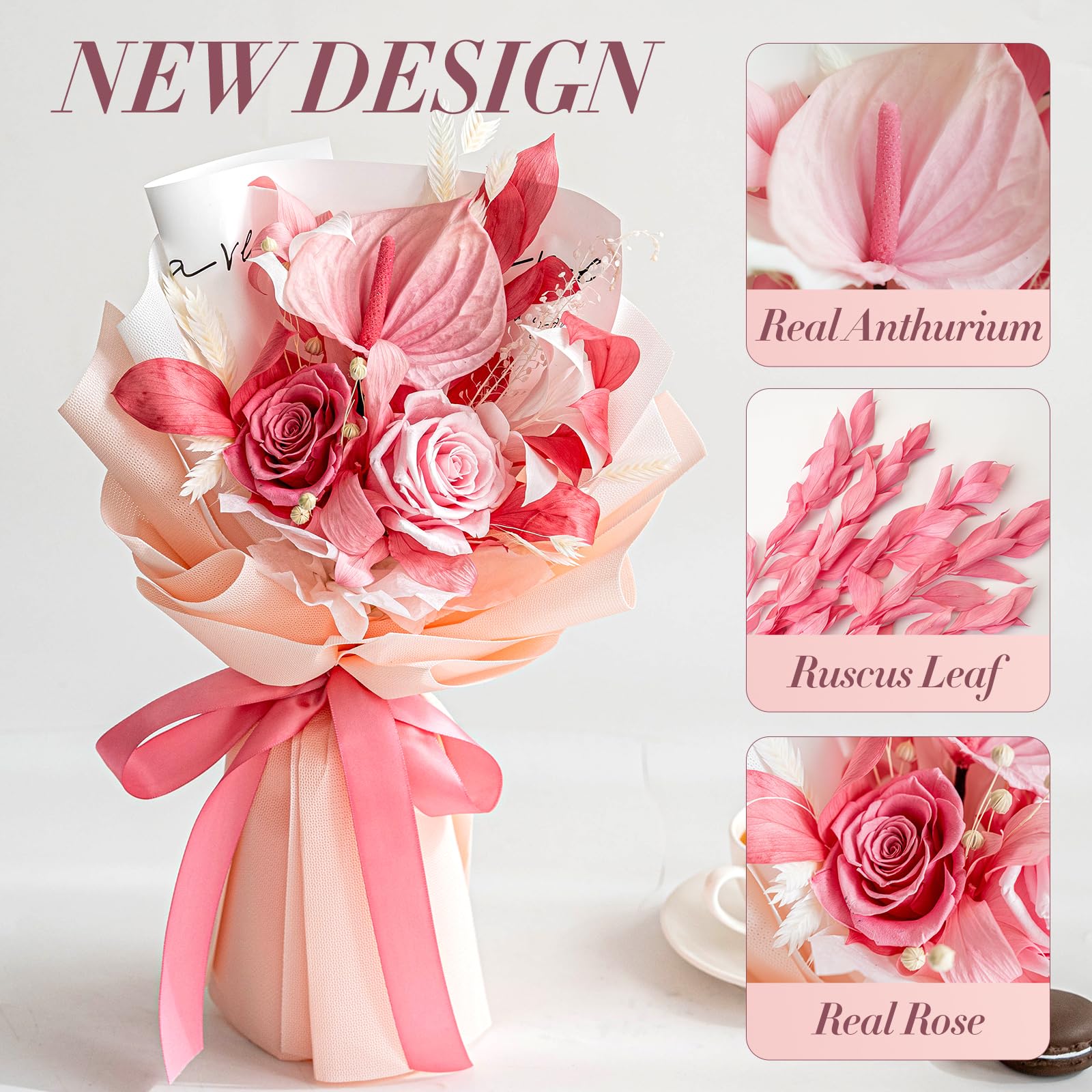3-Year Lasting Forever Roses Bouquet - Luxury Preserved Flowers for Birthday, Anniversary, Sympathy & Gifts for Women, Mom, Wife, Grandma - Perfect for Home Decor, Wedding Centerpieces & Special Occasions
