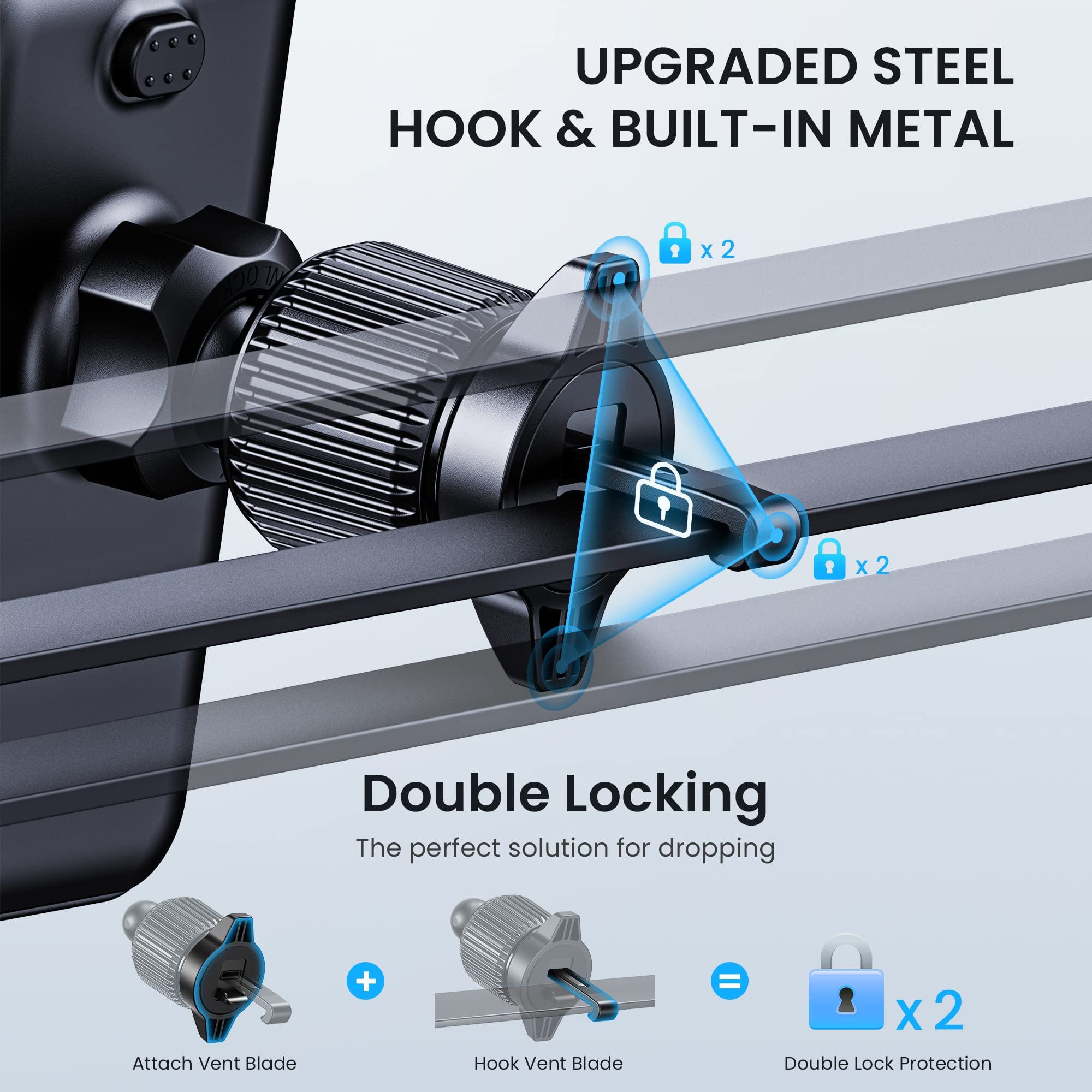 Upgraded Universal Car Air Vent Phone Mount Holder - Thick Case Friendly Hook Clip for iPhone & Android Smartphones - Perfect for Safe Driving & Hands-Free Navigation