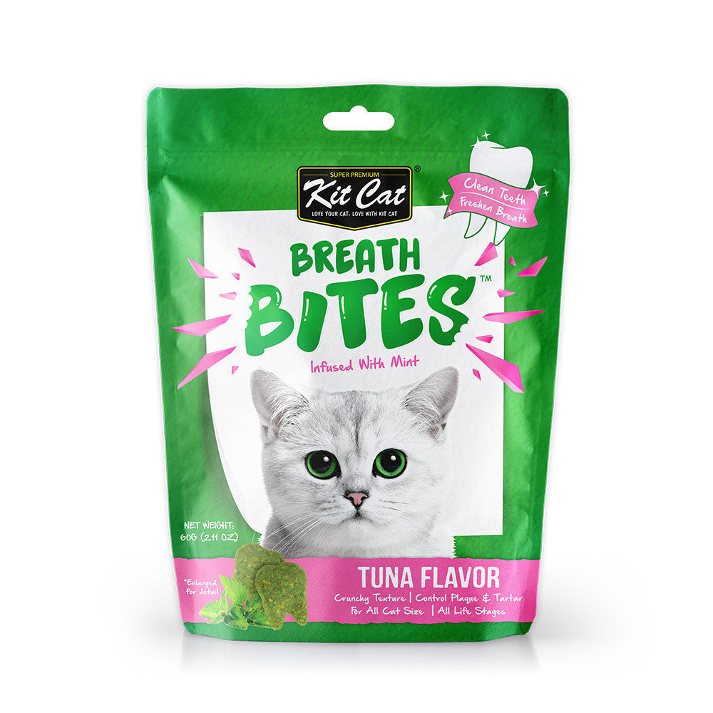 Kit Cat Kitty Crunch & Breath Bites Cat Treats - 60g (Beef, Tuna, Salmon, Chicken, Seafood, Lamb Flavors) - Dental Care Snacks for Fresh Breath - Perfect for Training Rewards & Bonding Time with Your Cat