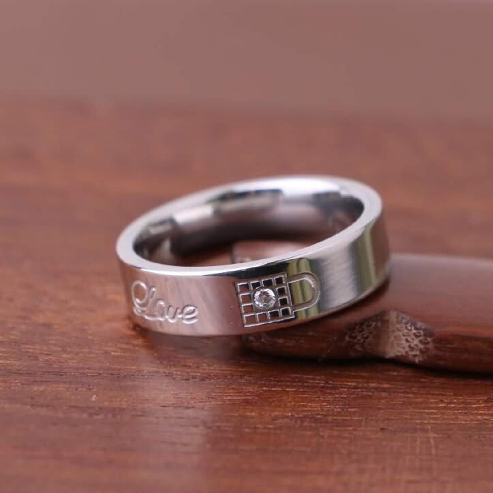 Stainless Steel Couple Rings Set - Engraved Love Lock & Key Matching Rings for Women & Men, Size 5-13, Romantic Gift for Anniversary, Valentine's Day & Wedding Proposal