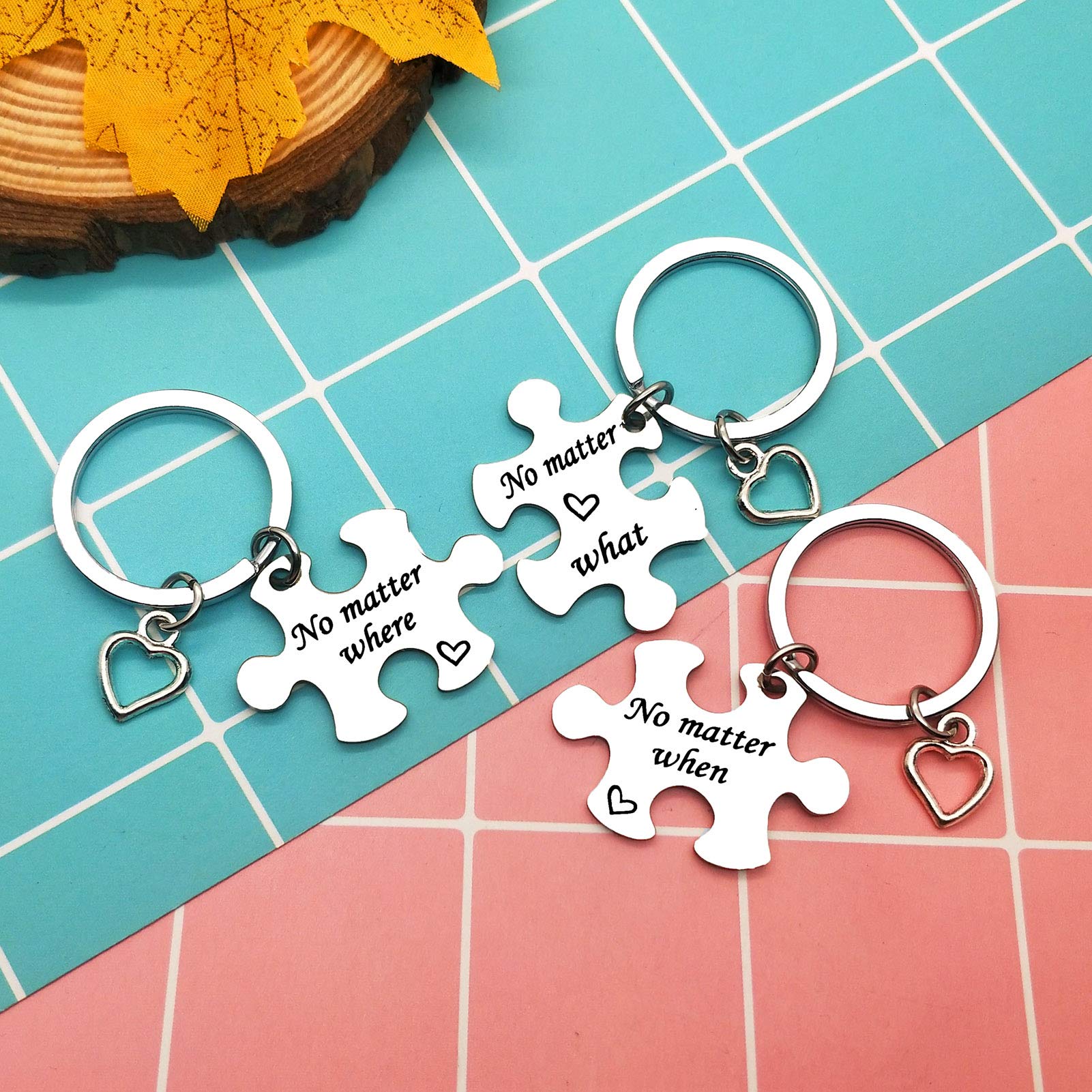 Best Friend Keychain Set - 3 Piece Puzzle Keychains for Sisters, Brothers & Long Distance Relationships - Unique Friendship Gifts for Family, Teens, Birthday & Graduation - Perfect for Couples, BFFs & Special Occasions