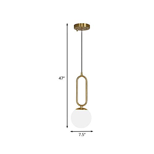 Modern LED Pendant Light - Spherical Hanging Lamp with Cream Glass & Gold Finish, 1 Bulb Minimalist Design for Bedroom, Dining Room, Restaurant, Bar - Perfect for Ambient Lighting in Living Spaces and Commercial Areas