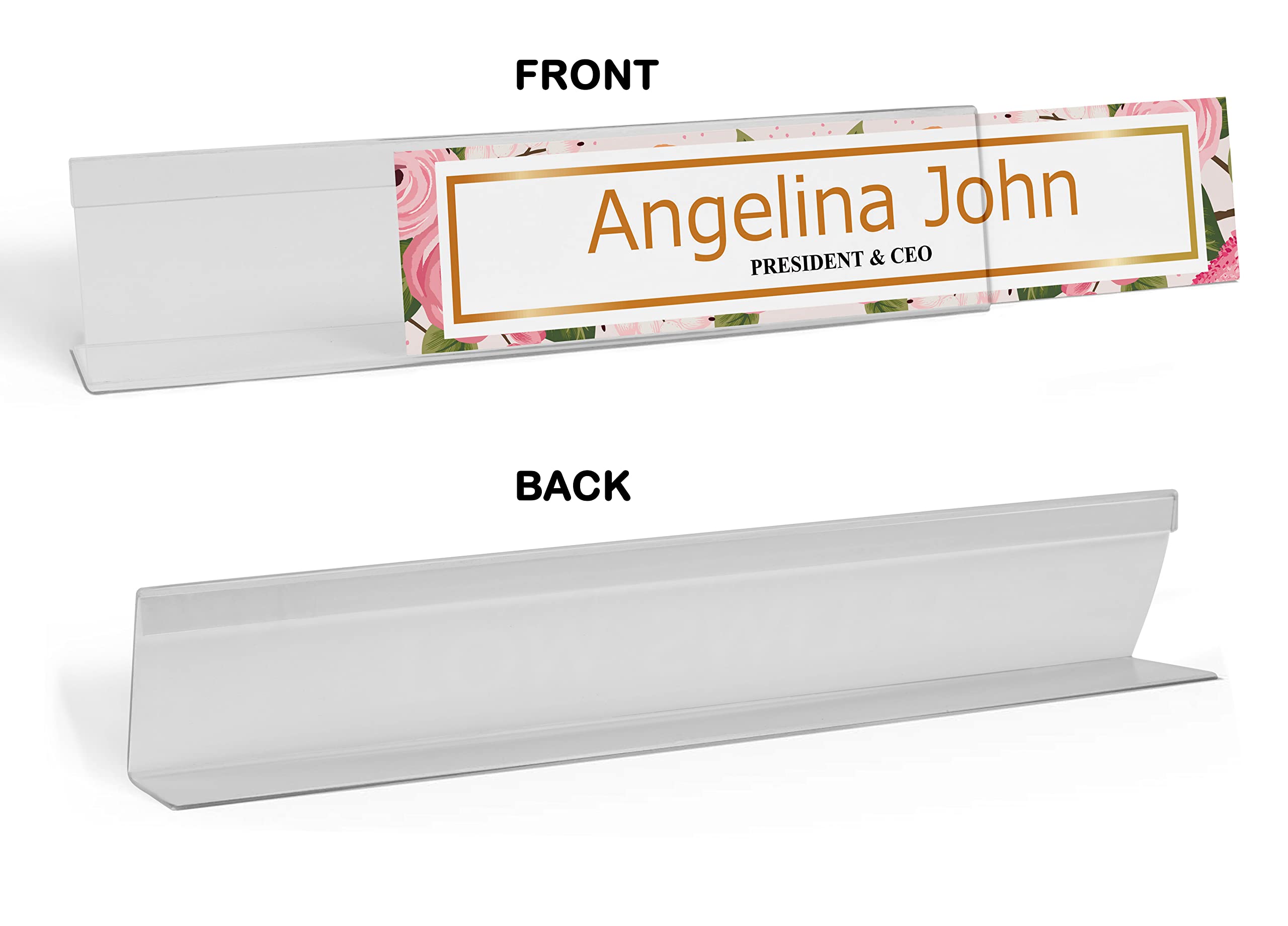 Personalized Acrylic Desk Name Plate - Custom Floral Office Name Sign (2x10 Inches) - Perfect for Workstations, Reception Desks & Home Offices