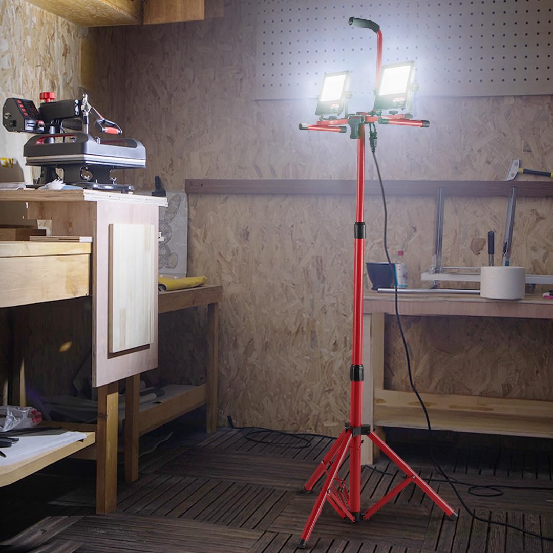VEVOR 2PCS 10000 Lumen Dual-head LED Work Light with Adjustable Tripod Stand (27.6