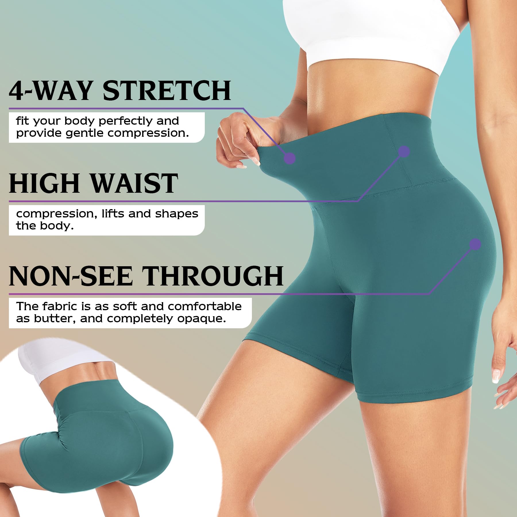 7 Pack Women's High Waist Biker Shorts - 5 Inch Workout Shorts for Running, Yoga, Gym & Cheerleading | Spandex Athletic Shorts for Women | Perfect for Workouts, Lounge & Everyday Wear