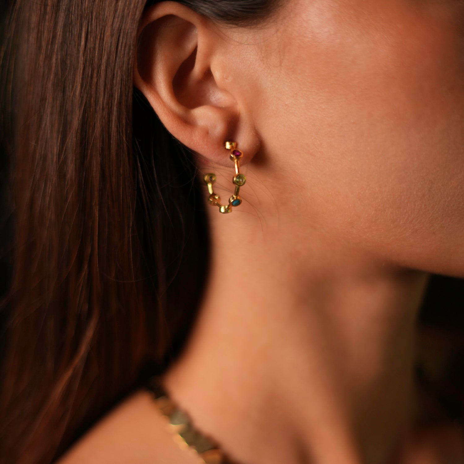 14K Gold Multi Gemstone Hoop Earrings for Women – Elegant Joy Dangle Earrings for Party, Wedding & Everyday Wear