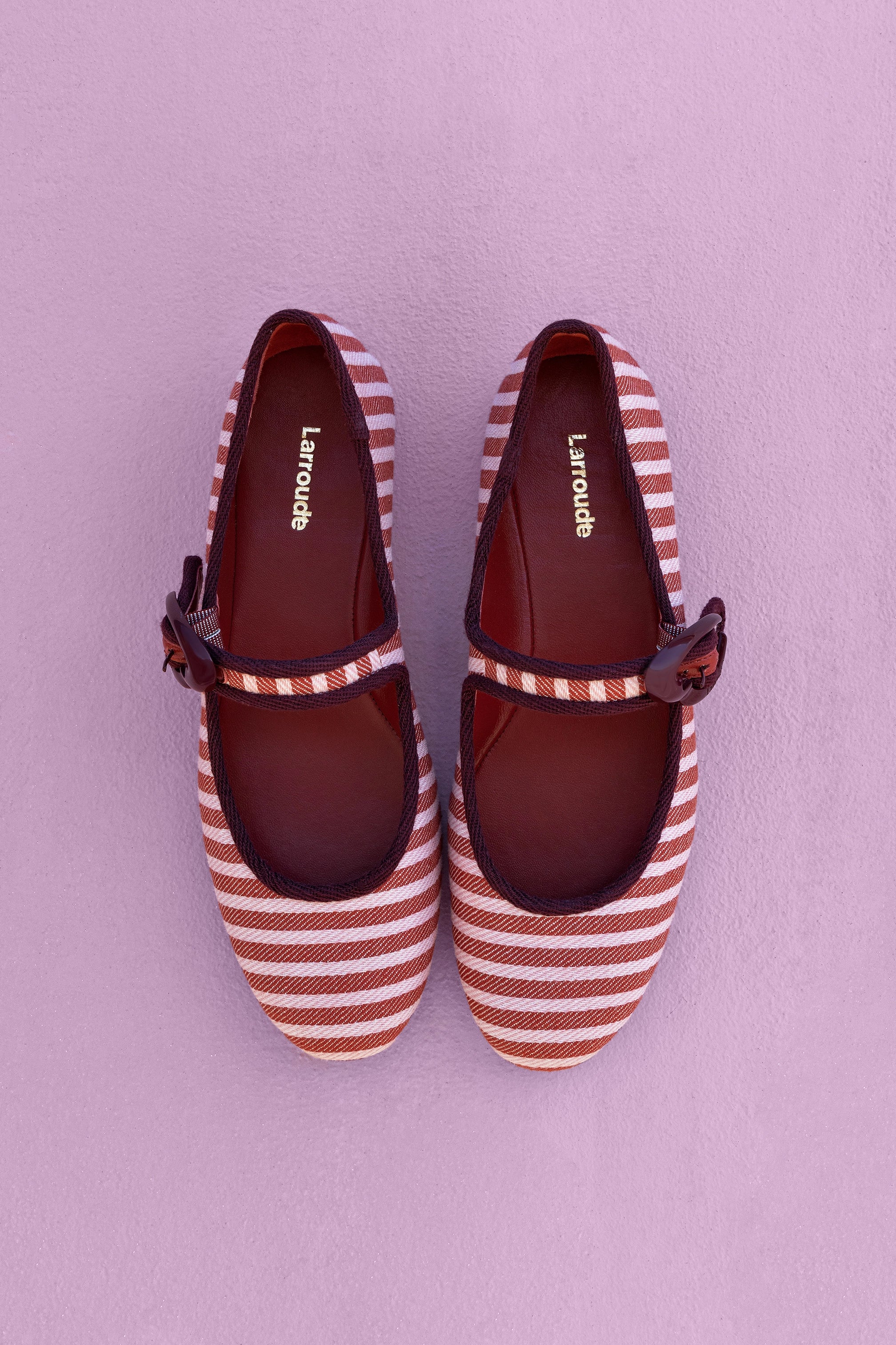 Verona Ballet Flats for Women - Tulip & Carmine Striped Fabric with Burgundy Trimming | Comfortable Casual Shoes for Work, Walking & Everyday Wear
