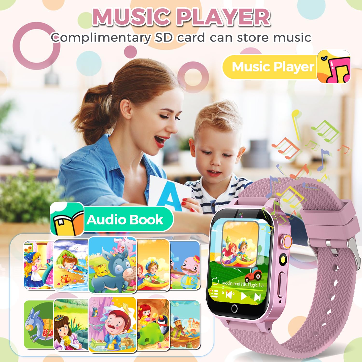 Smart Watch for Kids Girls Age 3-12 - 26 Games, HD Camera, Touchscreen, Music Player, Pedometer, Learning Cards, Audiobooks, Metal Case - Perfect for Birthday Gifts, School Activities & Outdoor Play (Pink) with 2 Screen Protectors