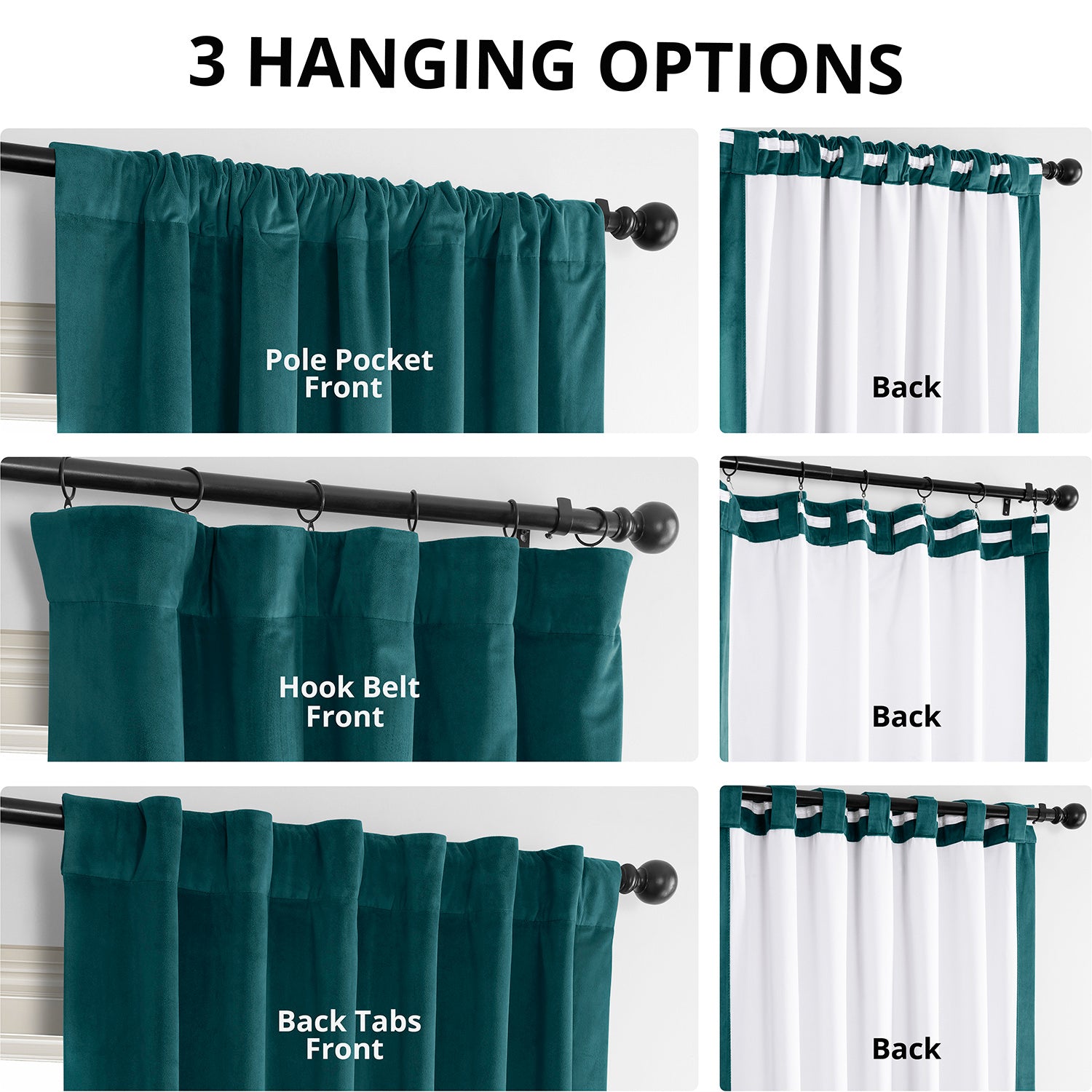 Everglade Teal Blackout Curtains for Bedroom - Thermal Insulated Noise Reducing Velvet Drapes - Perfect for Nursery, Living Room & Home Theater (52x84 Inches)