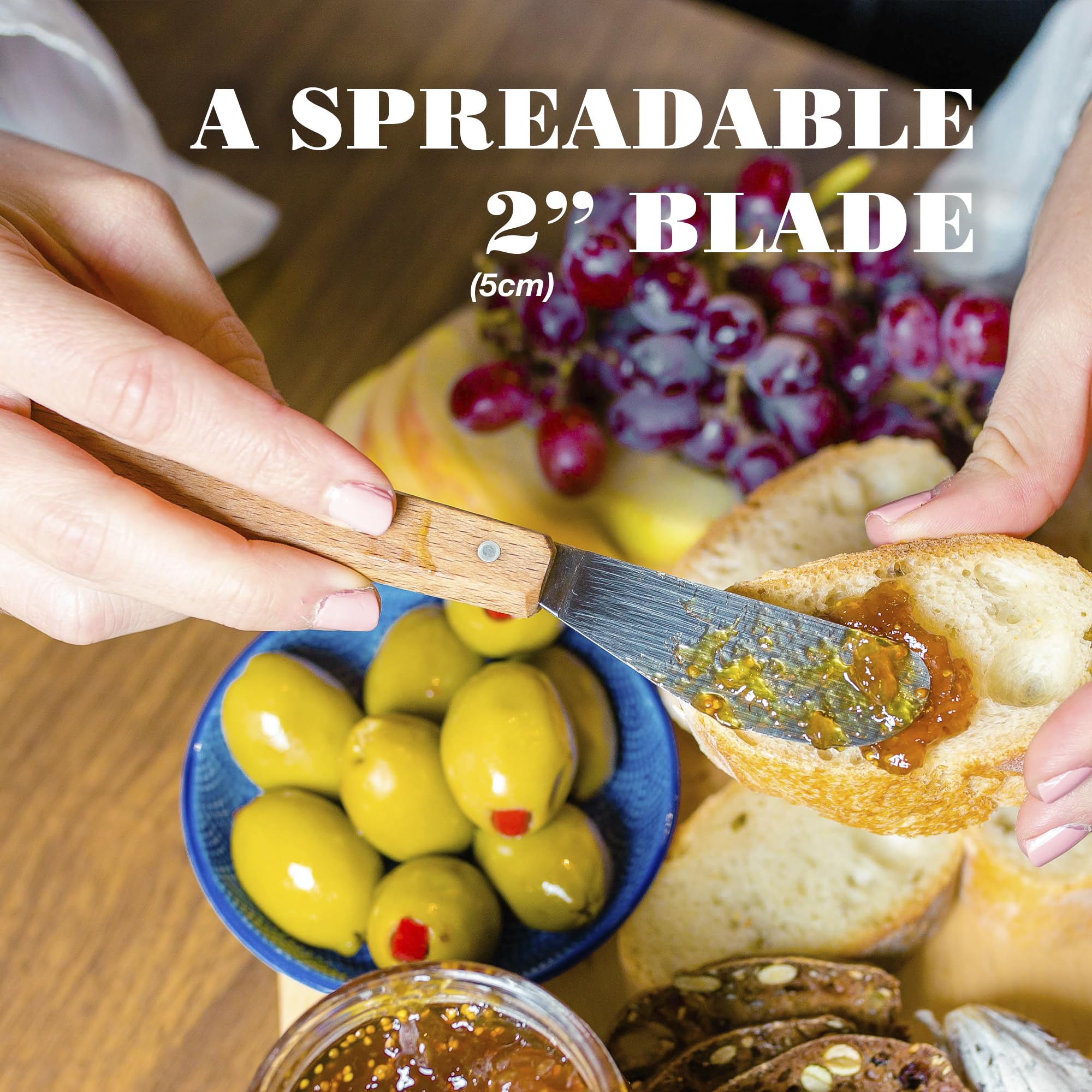 OPINEL Essential No.117 Spreading & Butter Knife with Painted Hornbeam Wood Handle - Made in France (Tangerine) - Perfect for Picnics, Cheese Boards & Gourmet Dining