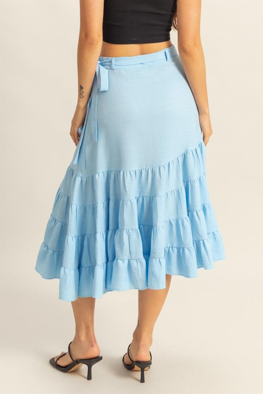Pastel Blue High Waist Ruffled Skirt for Women - Flowy Summer Skirt for Beach, Date Night & Casual Outfits