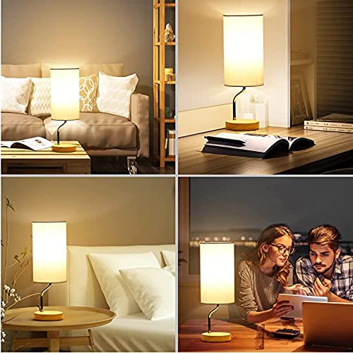 Wireless Charging Bedside Table Lamp with USB Port - 3-Way Dimmable Touch Control LED Desk Lamp for Bedroom, Wooden Nightstand Lamp with Fabric Shade for Living Room, Kids Room, Dorm & Office | Perfect for Reading, Working & Nighttime Use