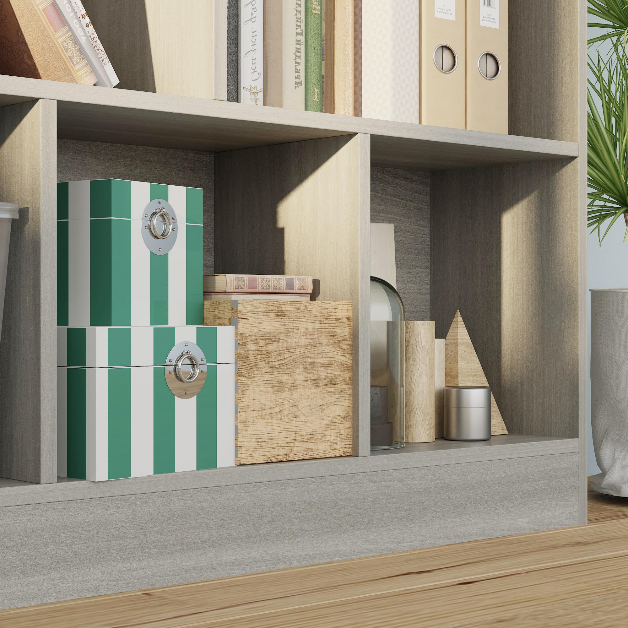 AIEGLE 8-Cube Bookshelf Organizer - 3-Tier Wooden Storage Shelf for Kids Bedroom, Living Room & Office - Modern Gray Bookcase (39.4
