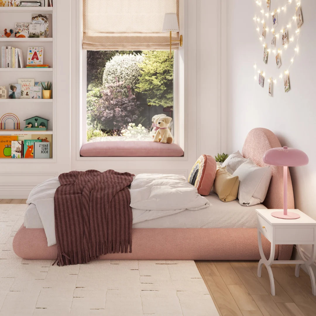 Luna Kids Bed Frame with Headboard Set - Twin Size, Cotton Candy Pink - Perfect for Girls' Bedroom Decor & Sleepovers