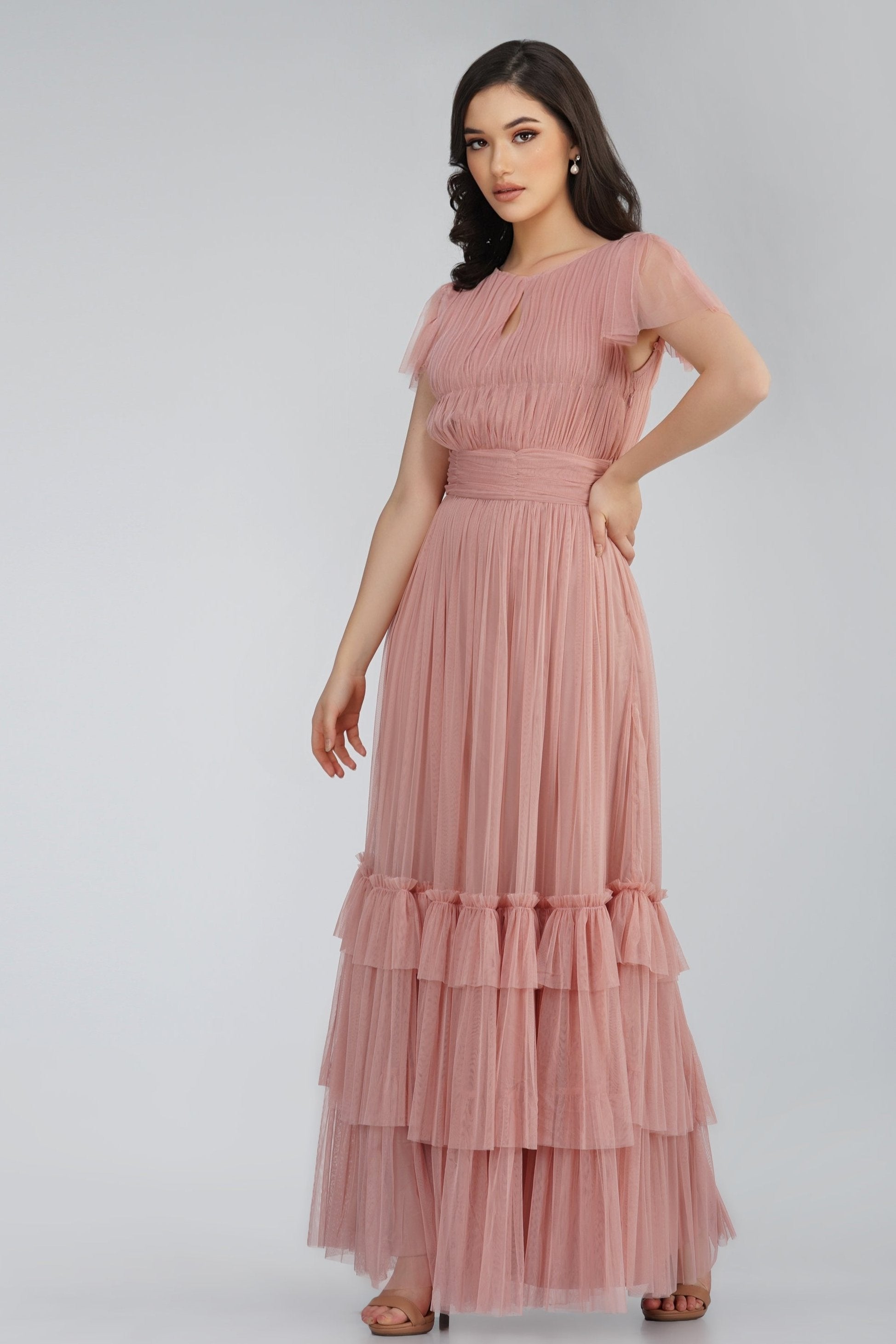 Elegant Mink Tulle Maxi Dress for Women - Perfect for Weddings, Prom, and Evening Parties