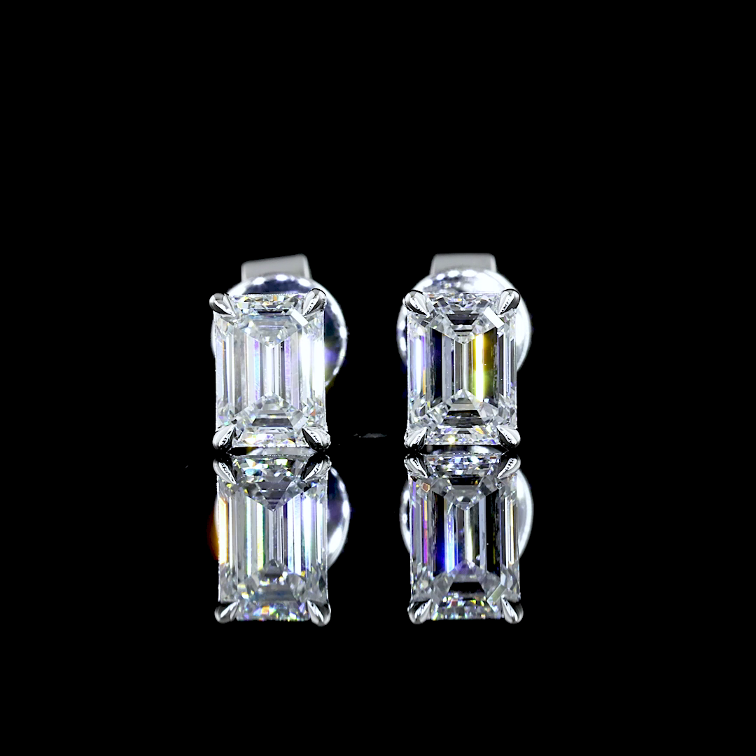 0.96 Carat Lab Grown Emerald & Diamond Stud Earrings in 14K White Gold - VS1 Clarity, F Color | Perfect for Weddings, Anniversaries & Special Occasions