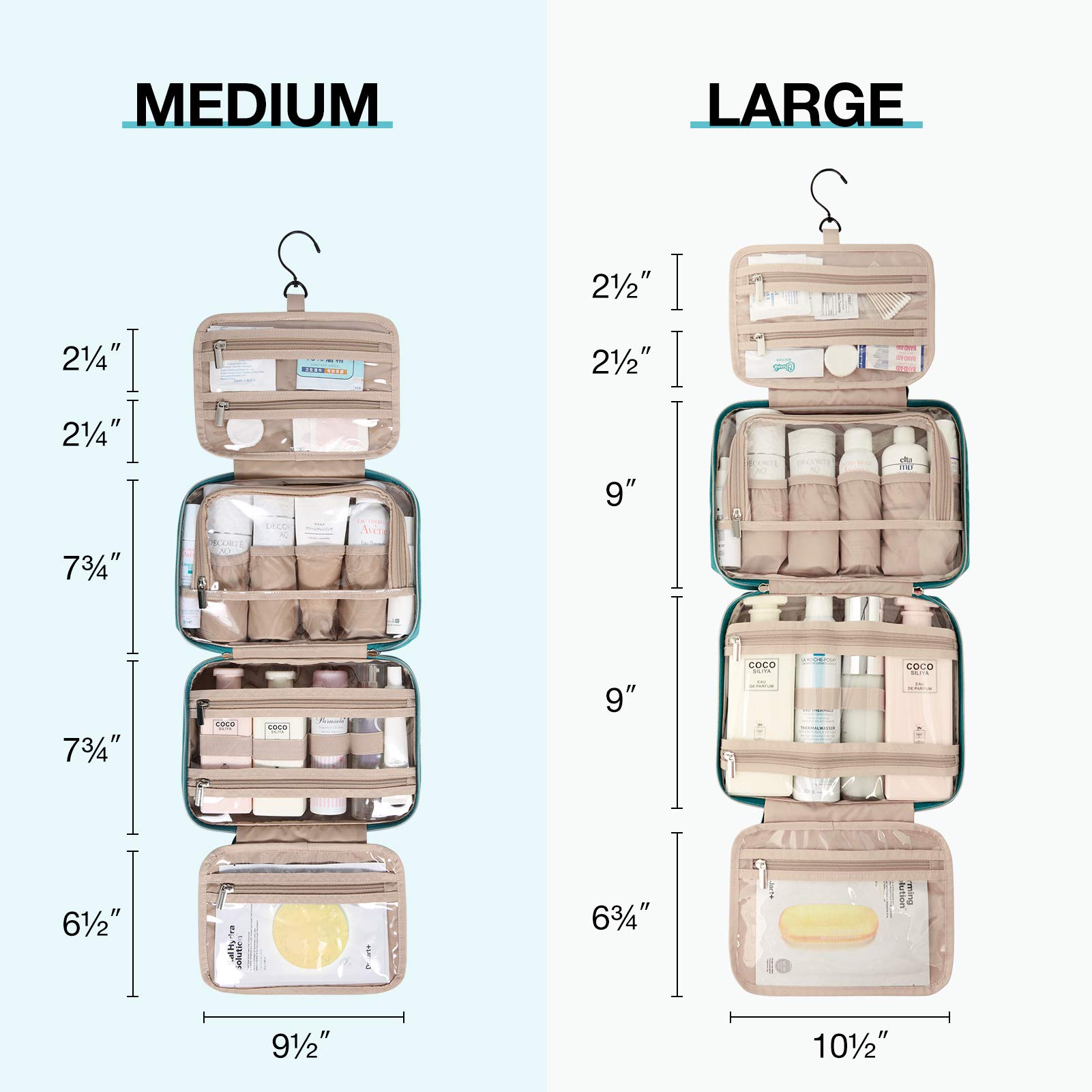 BAGSMART Hanging Travel Toiletry Bag - TSA Approved Transparent Cosmetic Organizer for Full-Sized Toiletries (Medium, Blue) | Perfect for Air Travel, Camping & Gym Essentials Organization