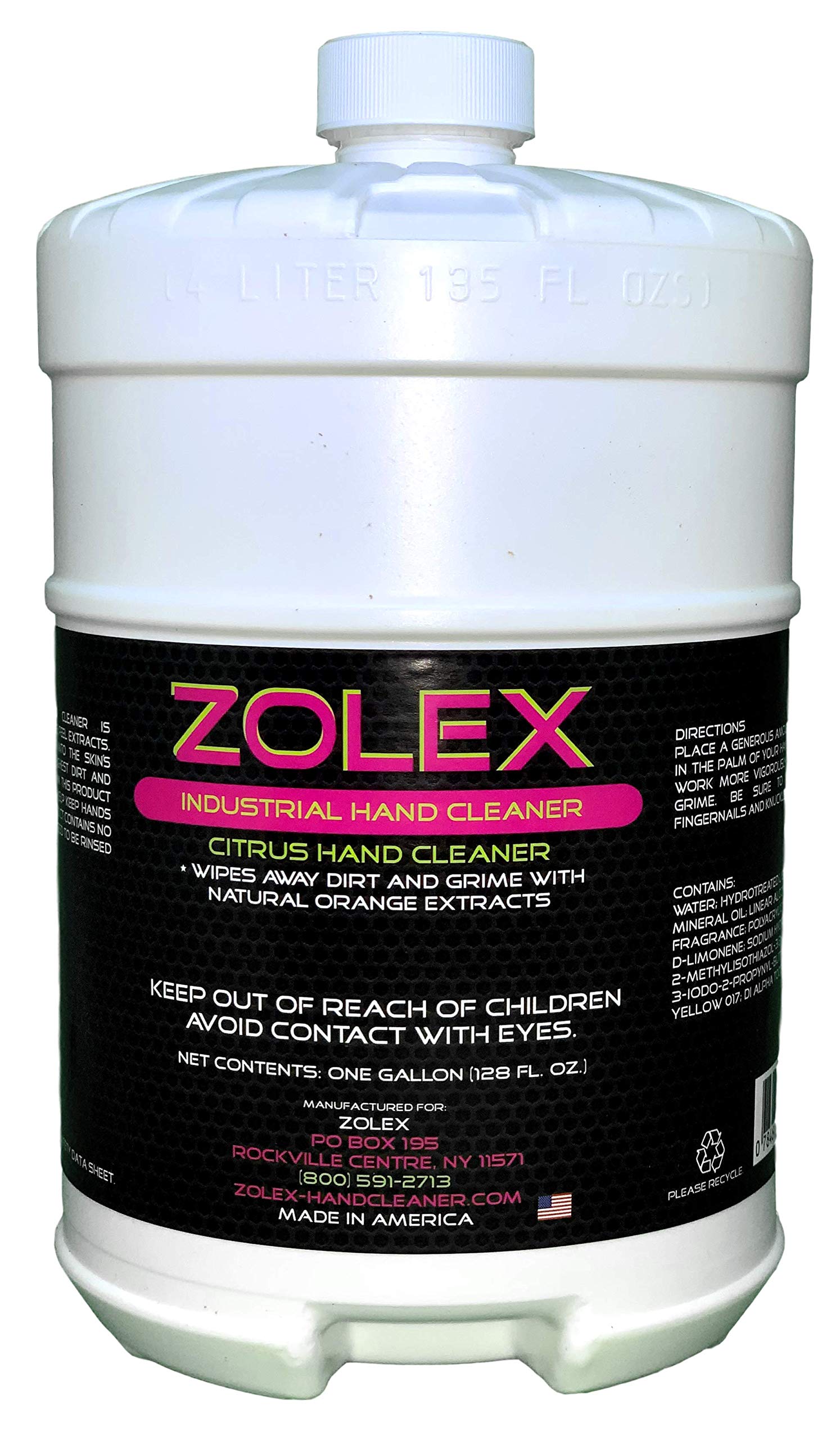 Zolex Citrus Hand Cleaner with Scrubbing Power - 4 Pack (1 Gallon Each) + Free Dispenser - Heavy Duty Degreaser for Mechanics, Auto Shops & Industrial Use