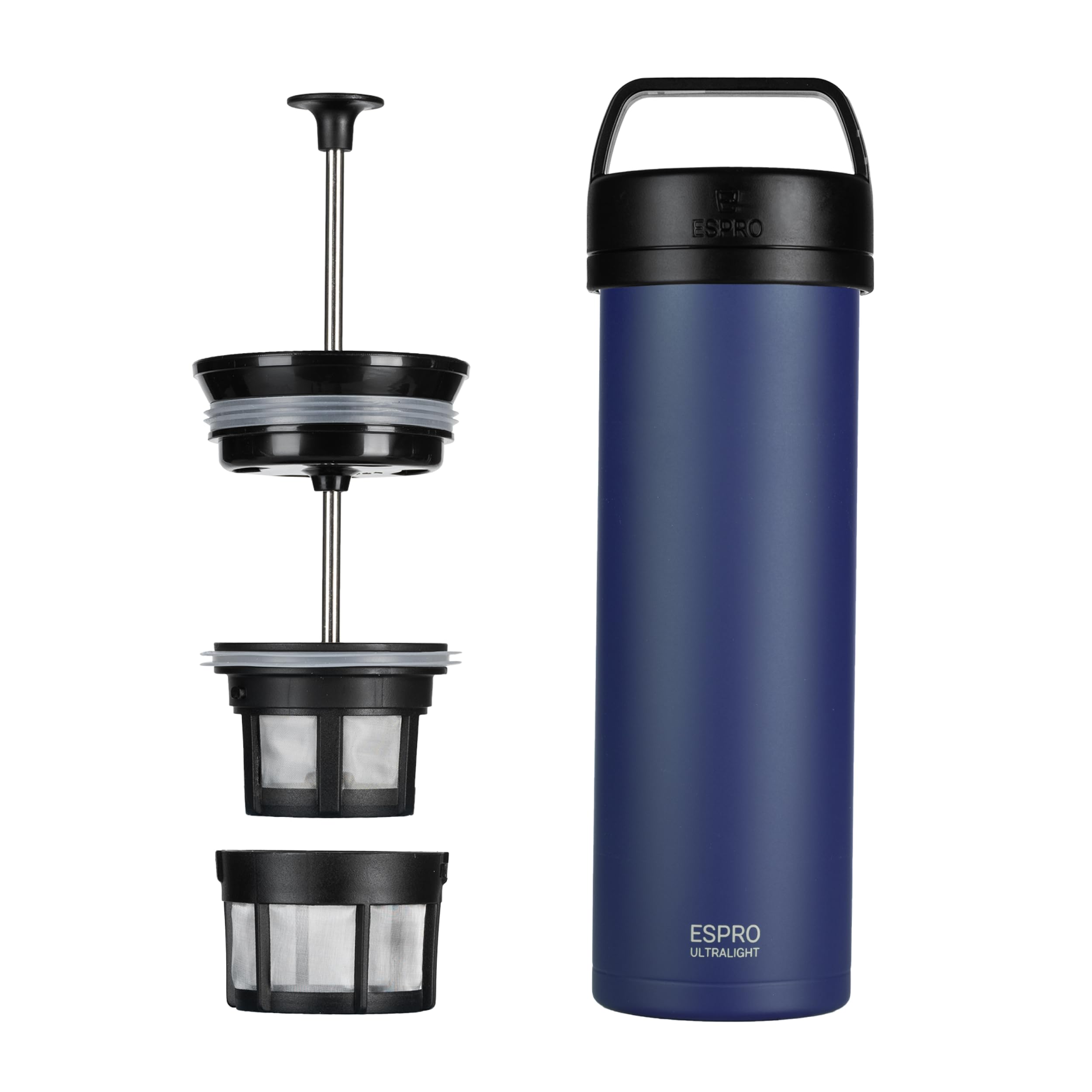 ESPRO P0 Ultralight French Press Coffee Maker - 16oz Vacuum Insulated Stainless Steel Travel Coffee Press in Aegean Blue | Perfect for Camping, Office & Outdoor Adventures
