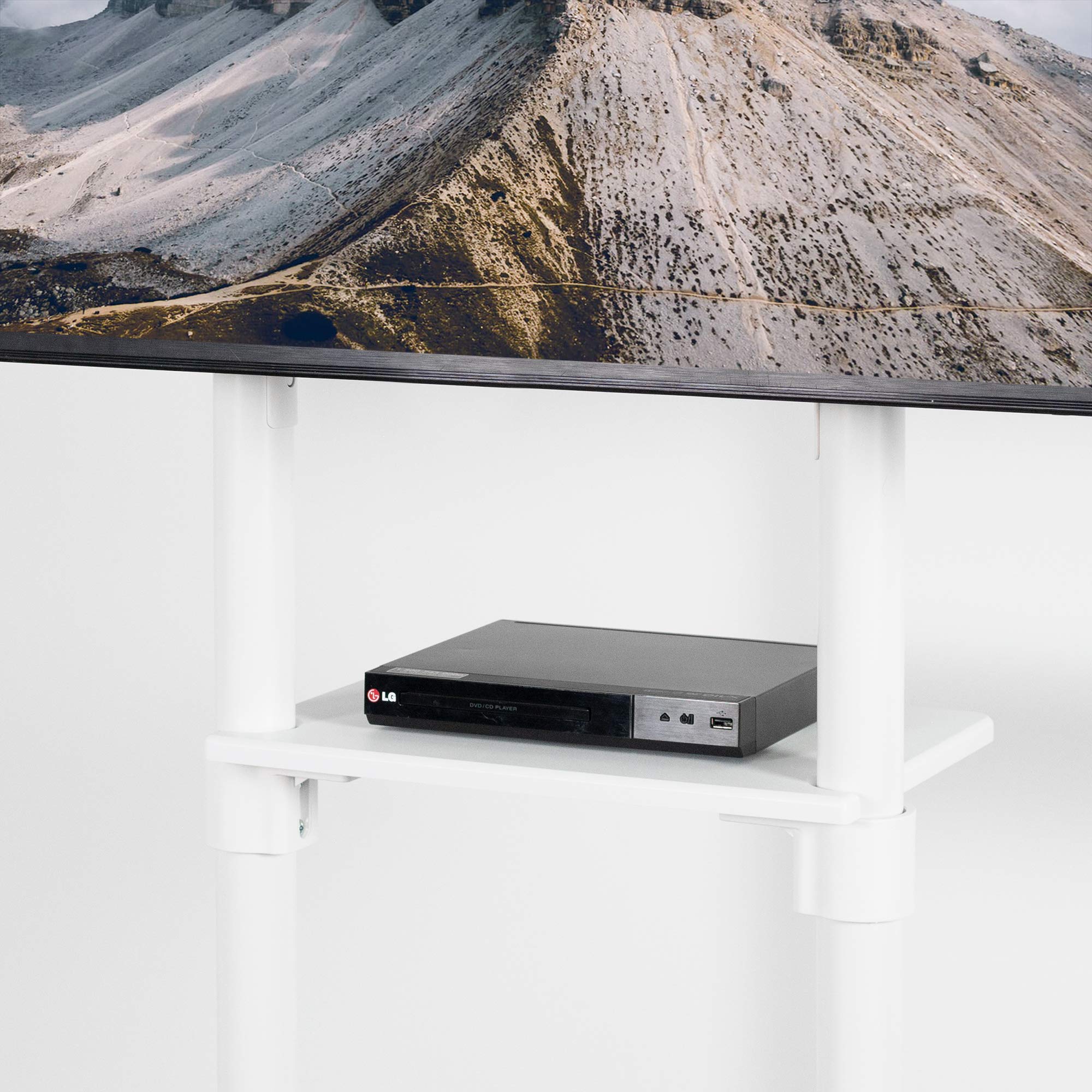 Premium TV Cart Stand for 32-88 Inch Screens up to 154 lbs - Universal Mobile TV Mount for Samsung Digital Flipchart, Microsoft Surface Hub 2S - Adjustable Portrait/Landscape with Shelf & Wheels - Max VESA 600x400 - White (STAND-TV02PW) - Perfect for Conference Rooms, Classrooms & Home Theaters